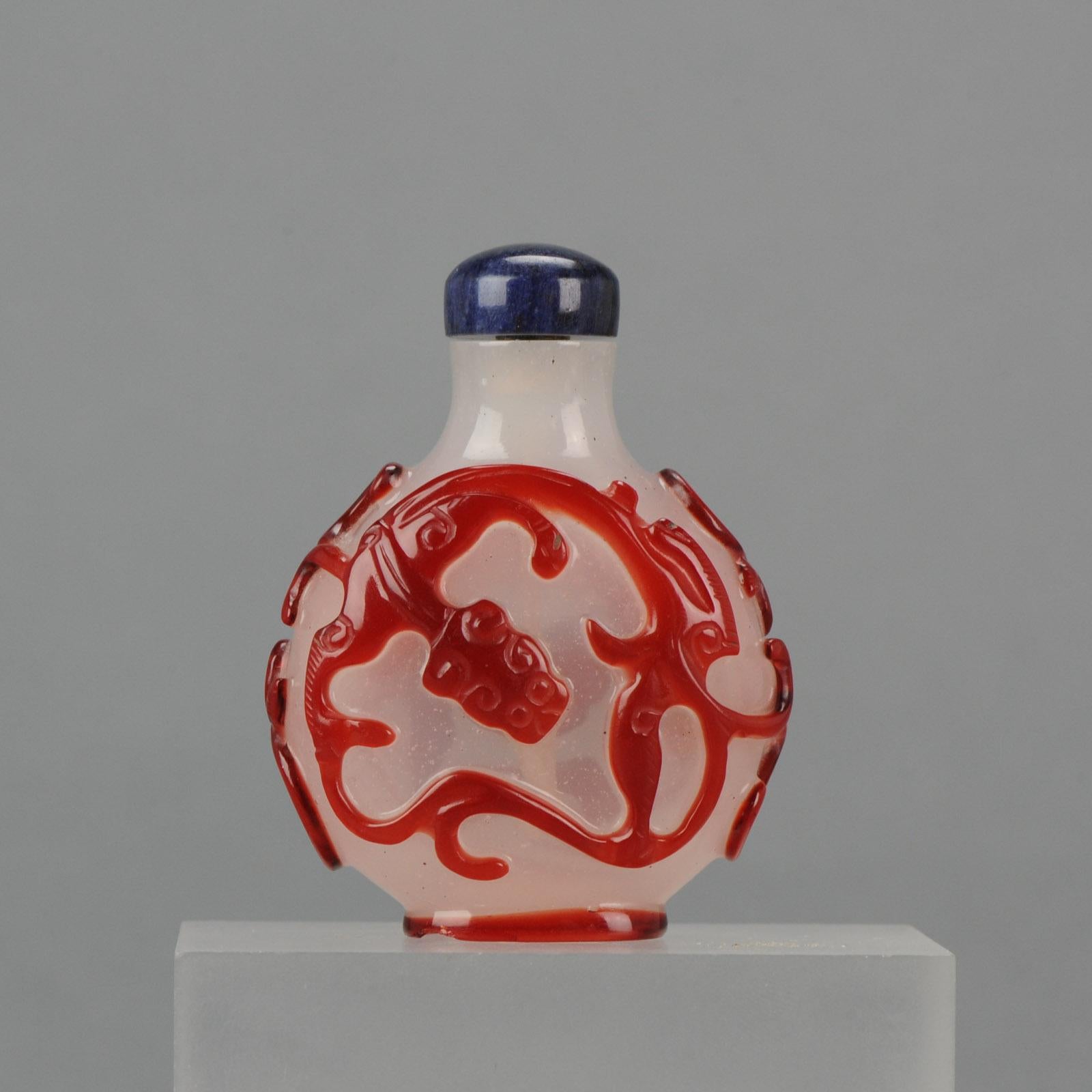 Antique Chinese Glass Overlay Red Snuff Bottle Qing Dynasty Palace Workshop 1