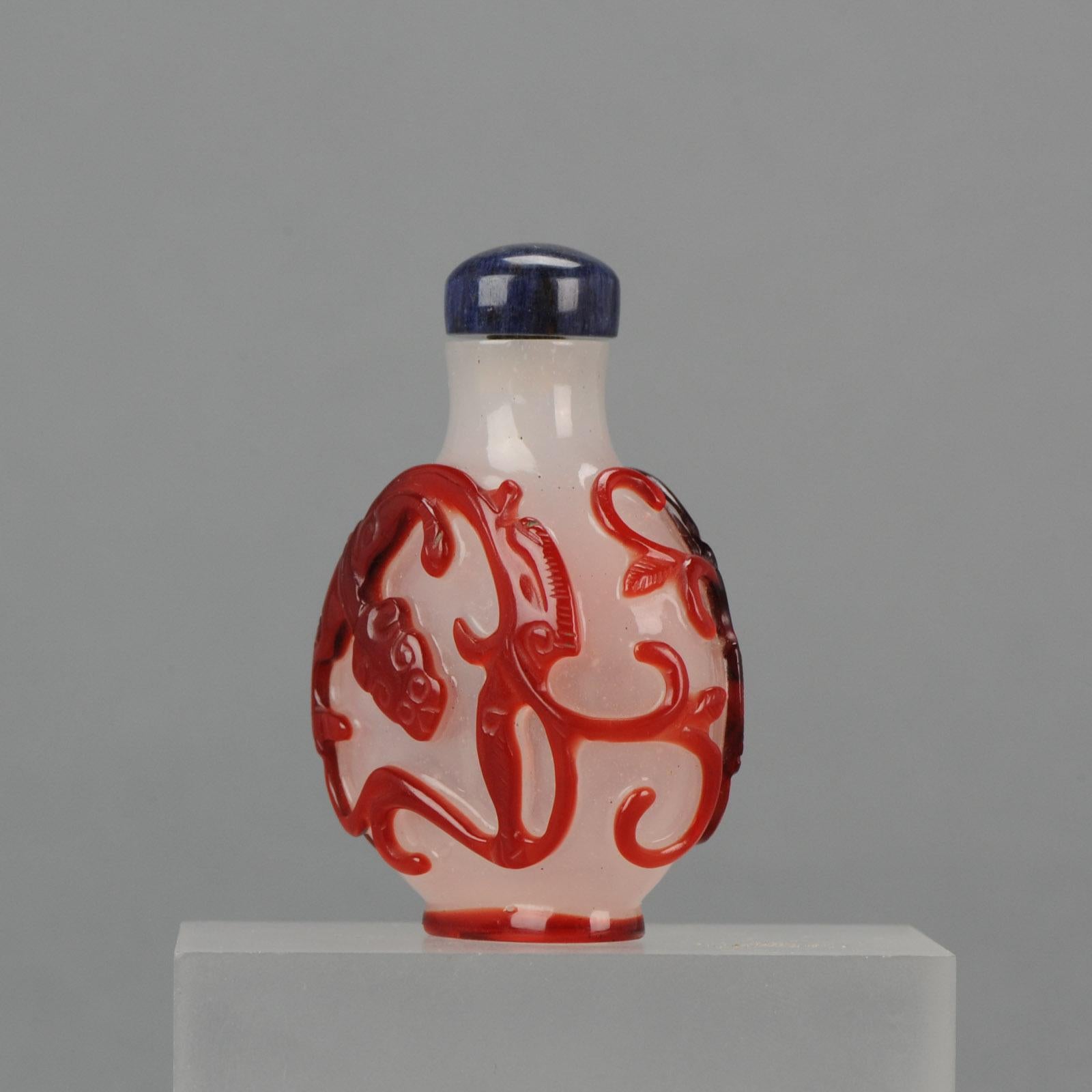 Antique Chinese Glass Overlay Red Snuff Bottle Qing Dynasty Palace Workshop 2