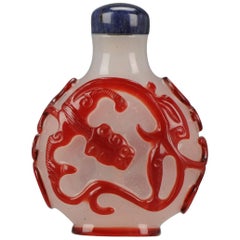 Antique Chinese Glass Overlay Red Snuff Bottle Qing Dynasty Palace Workshop