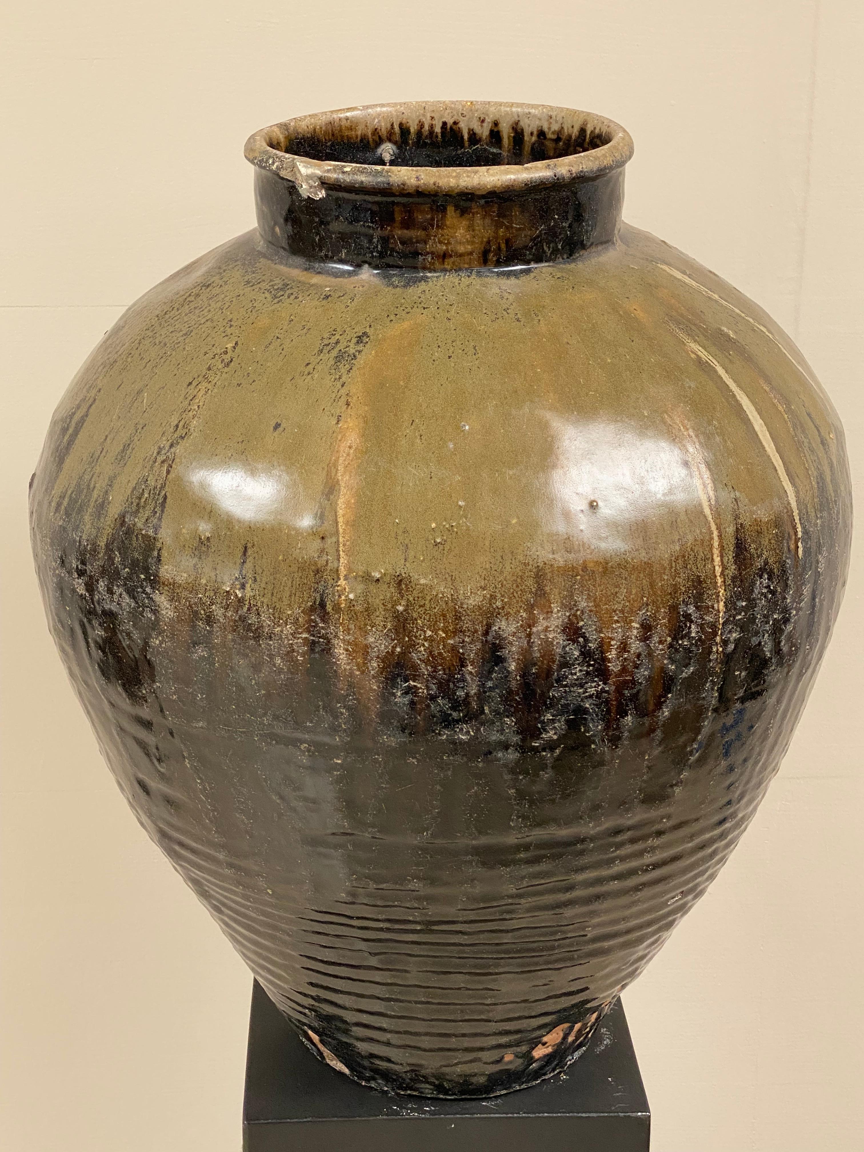 Late 19th Century Antique Chinese Glazed Colored Terracotta Jar For Sale