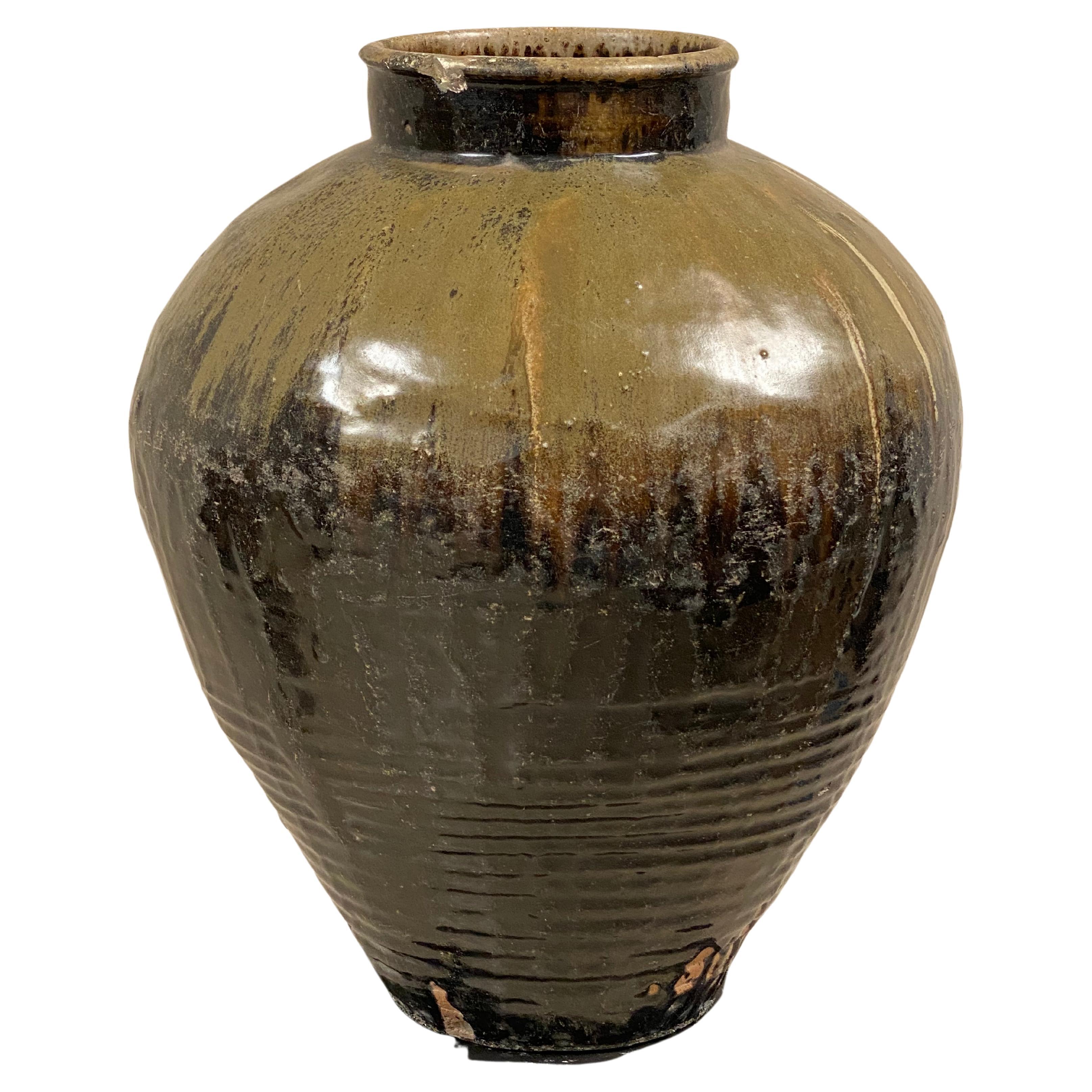 Antique Chinese Glazed Colored Terracotta Jar For Sale