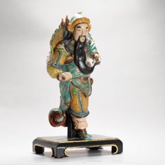 Antique Chinese Glazed Porcelain Roof Tile of a Warrior Figure, 19th C
