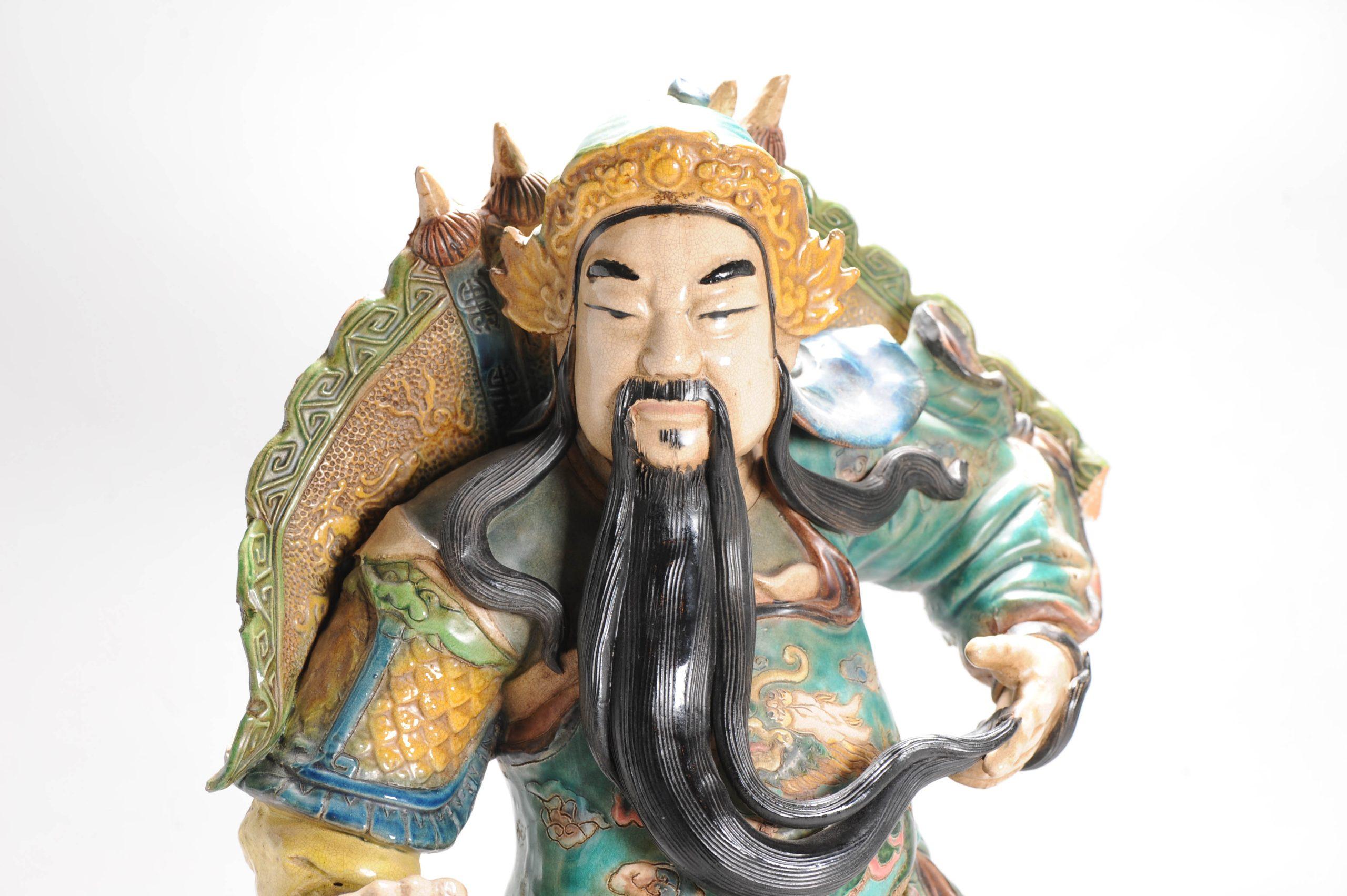 Antique Chinese Glazed Porcelain Roof Tile of a Warrior Figure, 19th C In Good Condition For Sale In Amsterdam, Noord Holland
