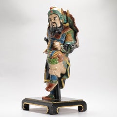 Antique Chinese Glazed Porcelain Roof Tile of a Warrior Figure, 19th Century