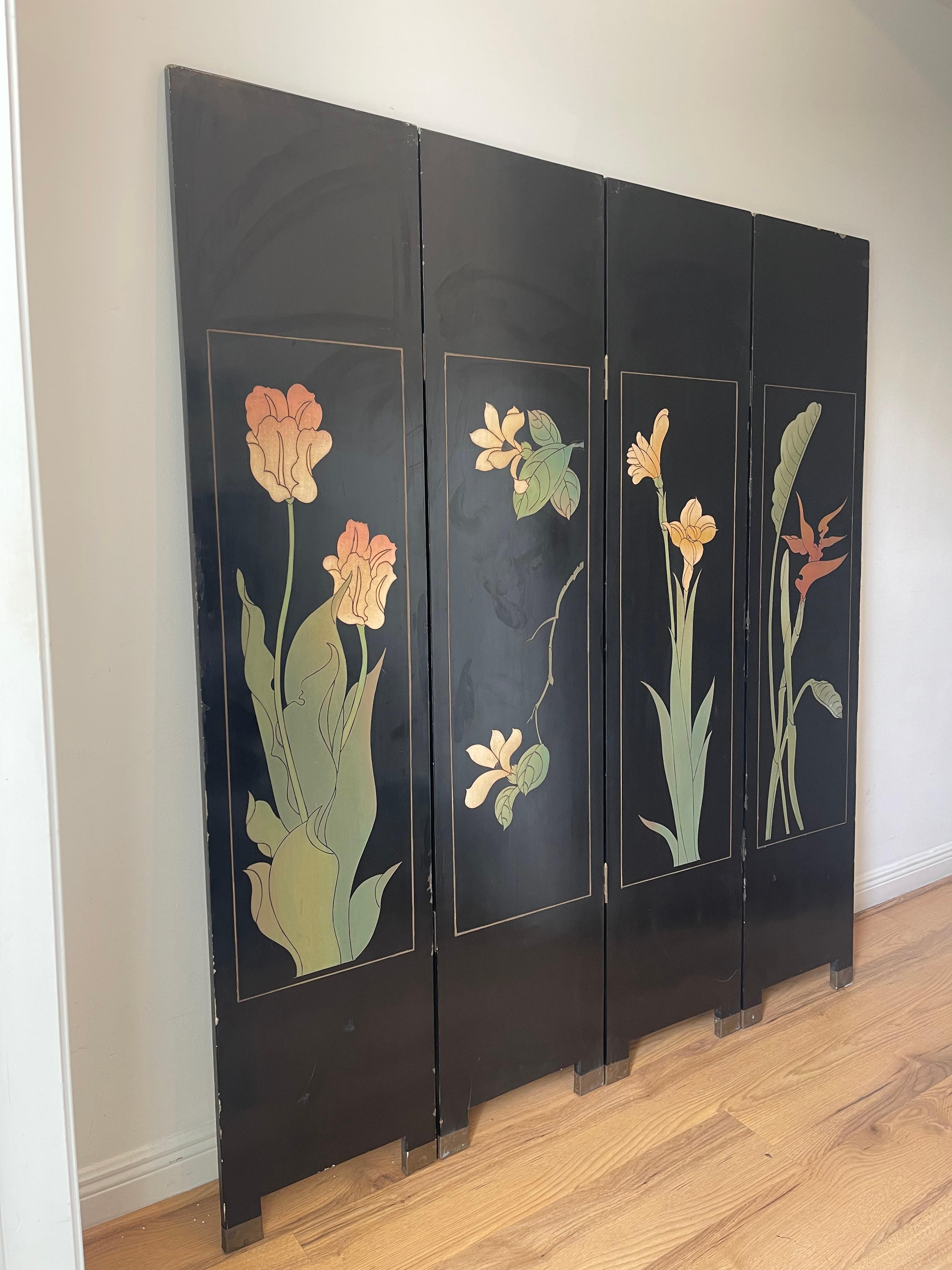 Antico paravento cinese in oro con fenice per la prosperità in vendita 1