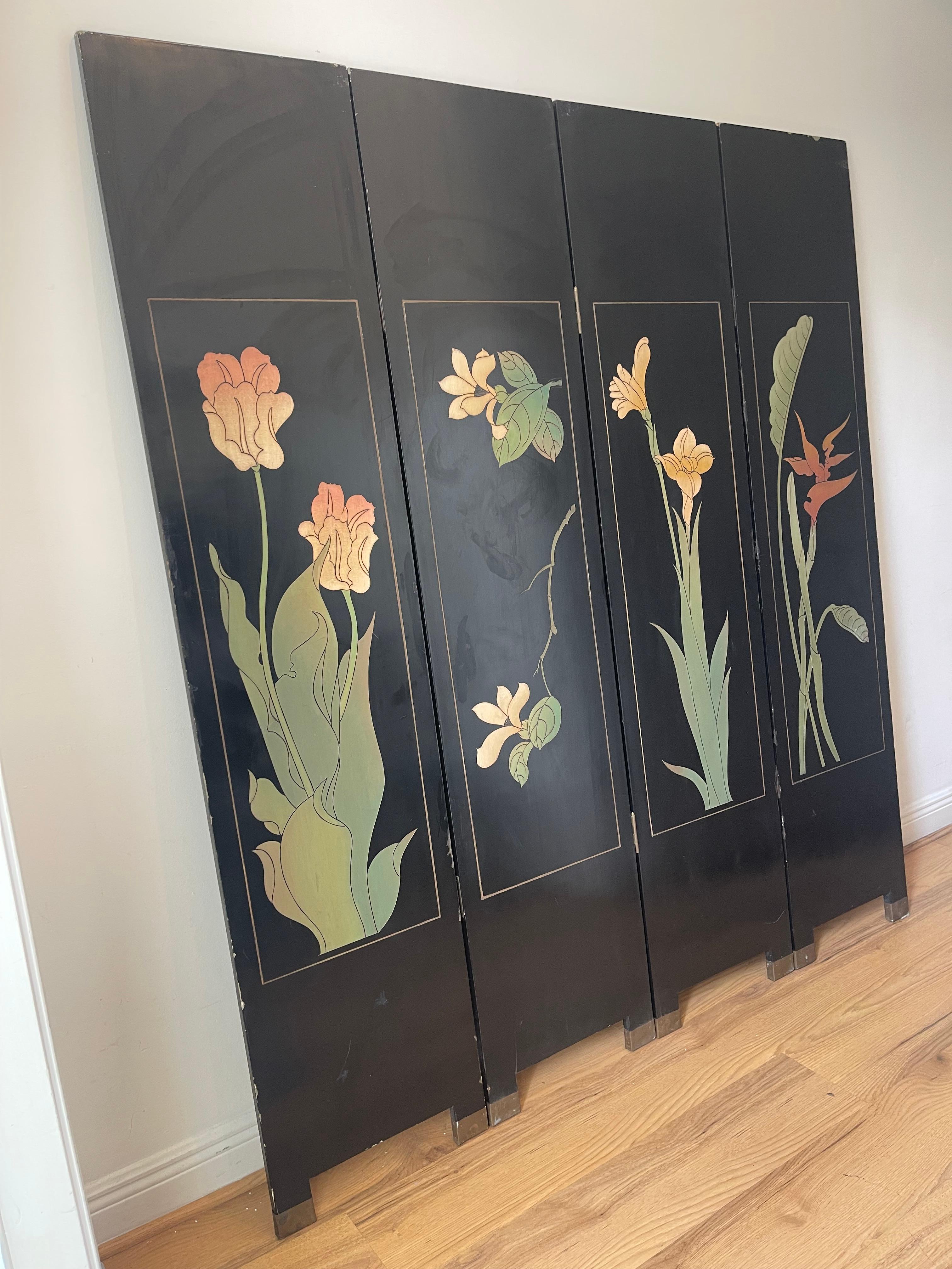 Antico paravento cinese in oro con fenice per la prosperità in vendita 2