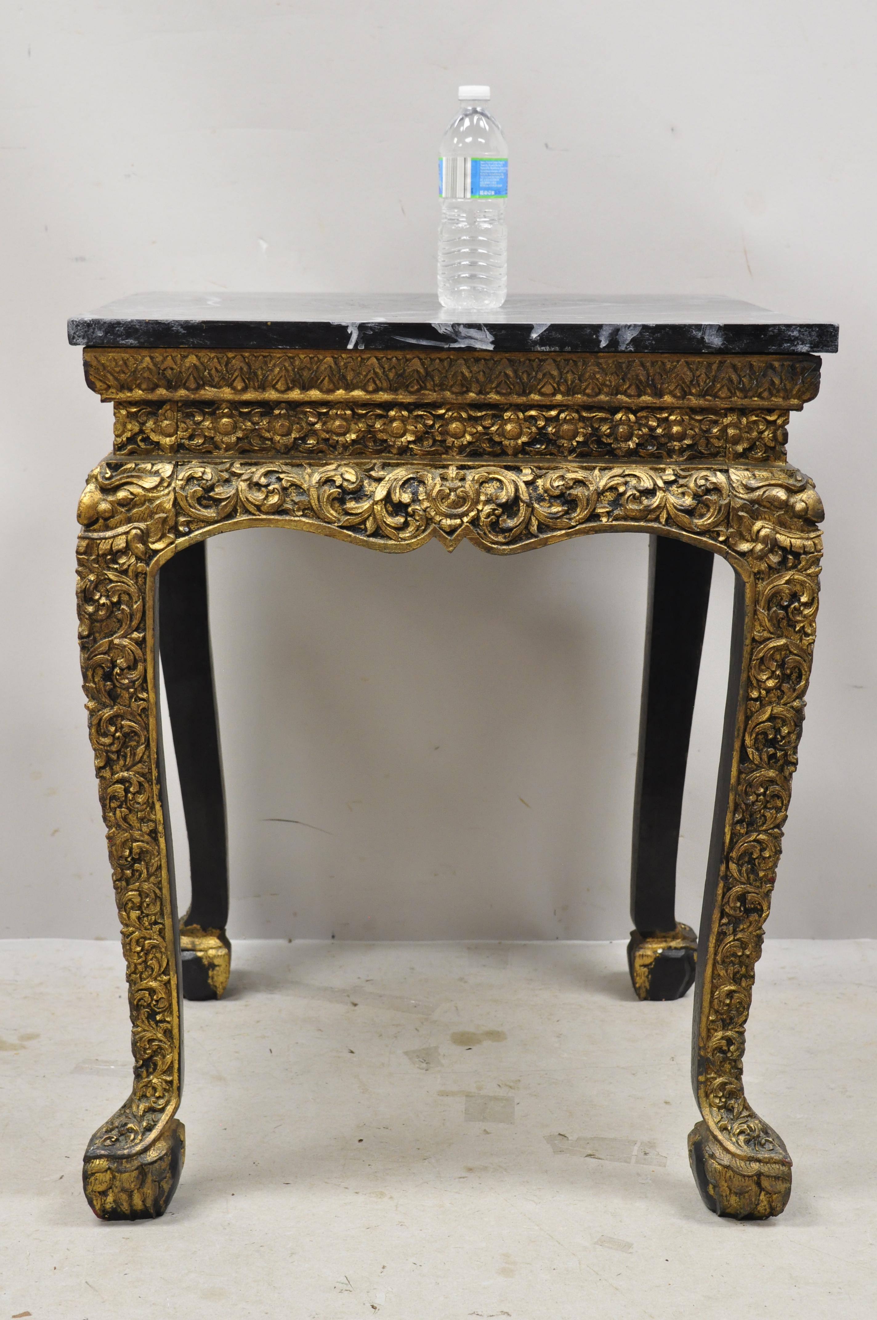 Antique Chinese Gold Gilt Figural Carved Wood Accent Side Occasional Table 3
