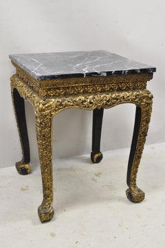 Antique Chinese Gold Gilt Figural Carved Wood Accent Side Occasional Table