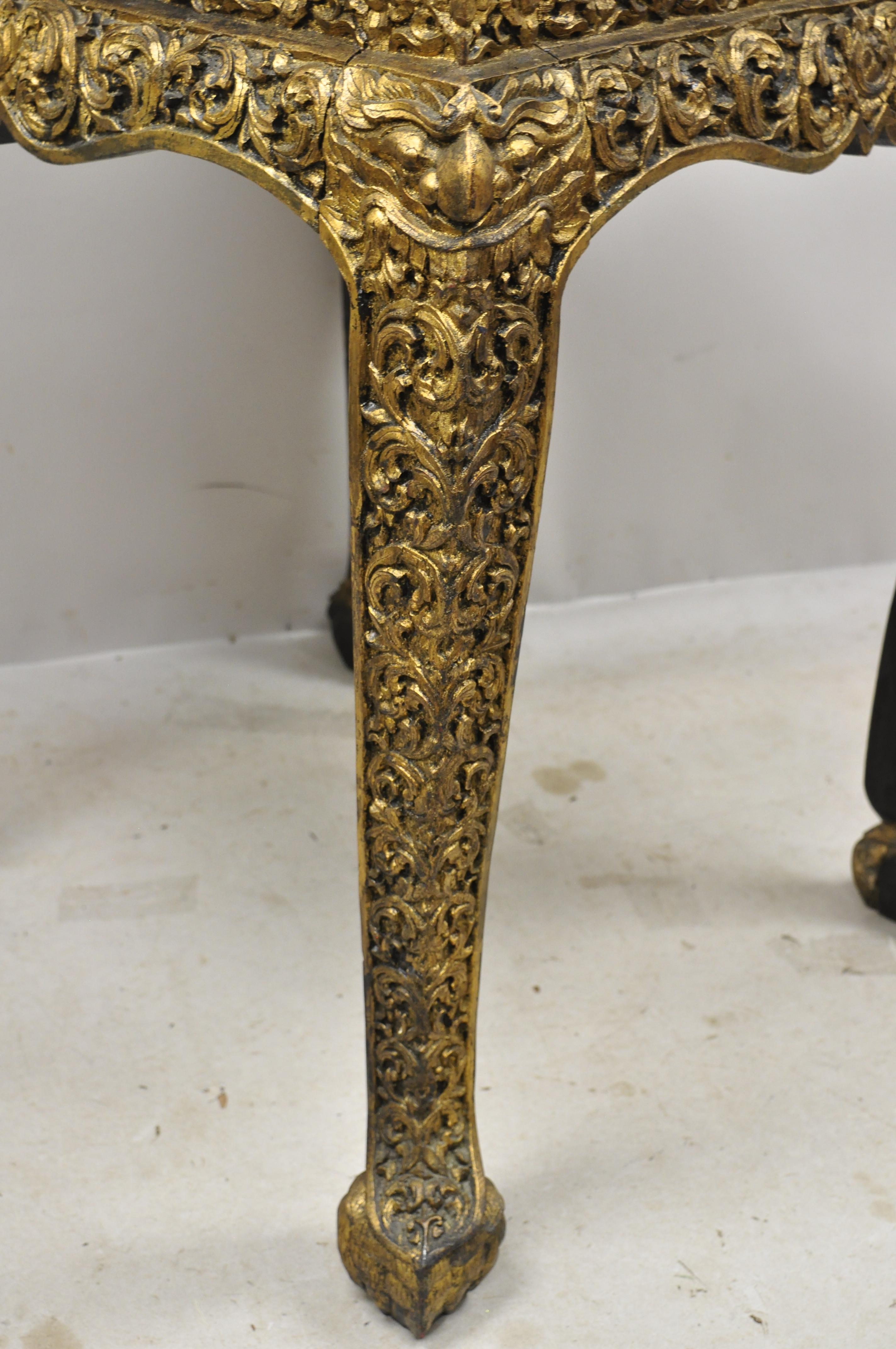 20th Century Antique Chinese Gold Gilt Figural Carved Wood Accent Side Occasional Table