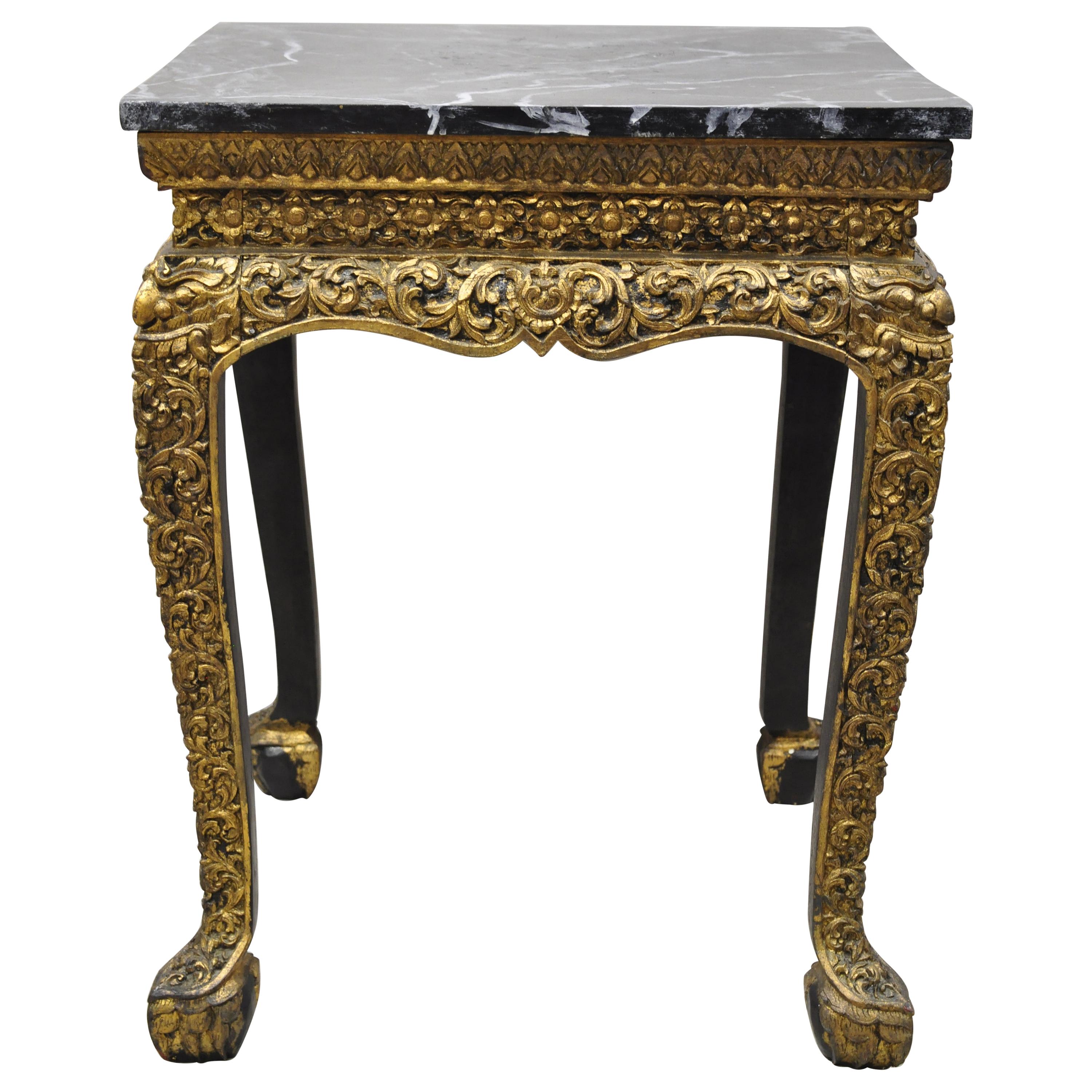 Antique Chinese Gold Gilt Figural Carved Wood Accent Side Occasional Table