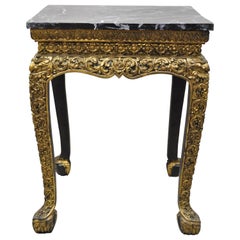 Antique Chinese Gold Gilt Figural Carved Wood Accent Side Occasional Table