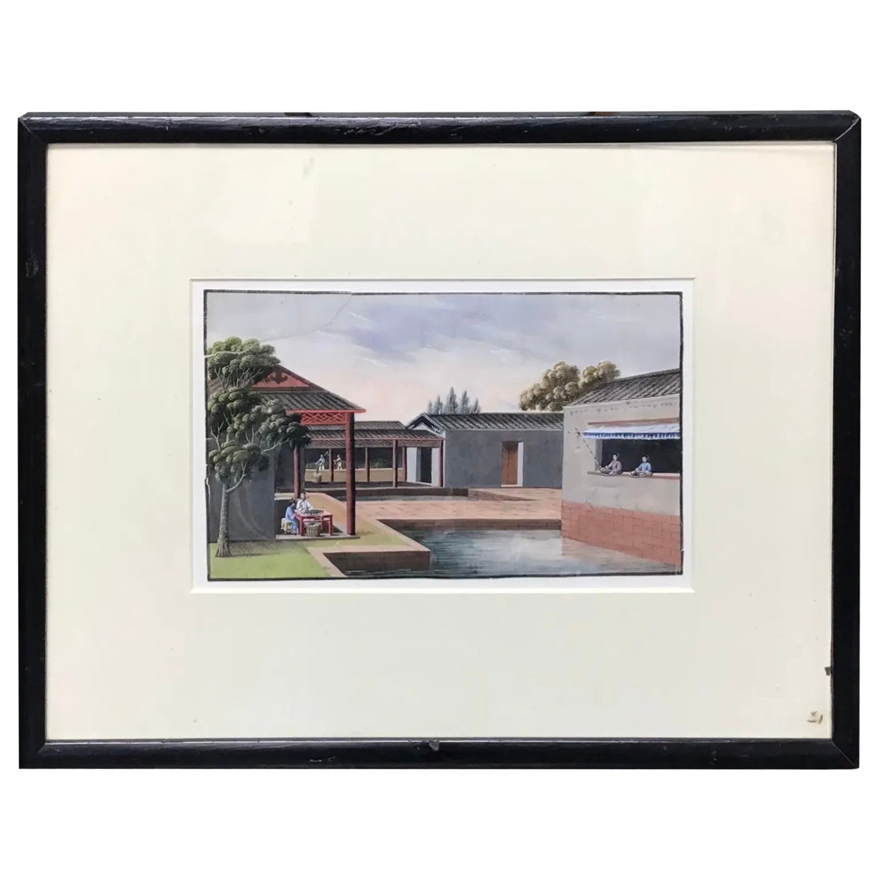 Antikes chinesisches Gouache-Kissengemälde im Angebot