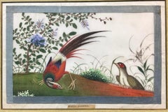 Antique Chinese Gouache Pith Painting of Birds
