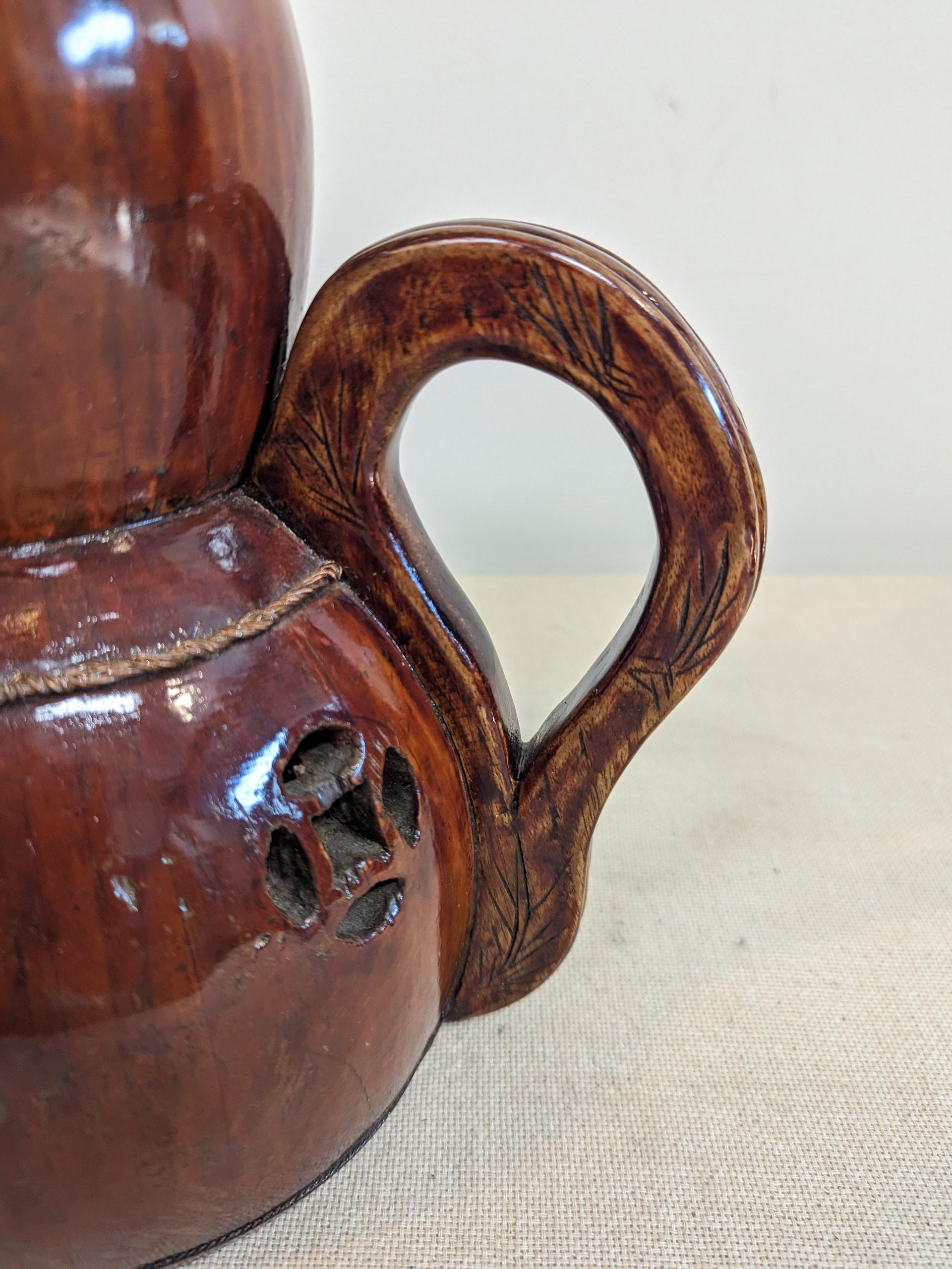 Qing Antique Chinese Gourd Wooden Bottle For Sale