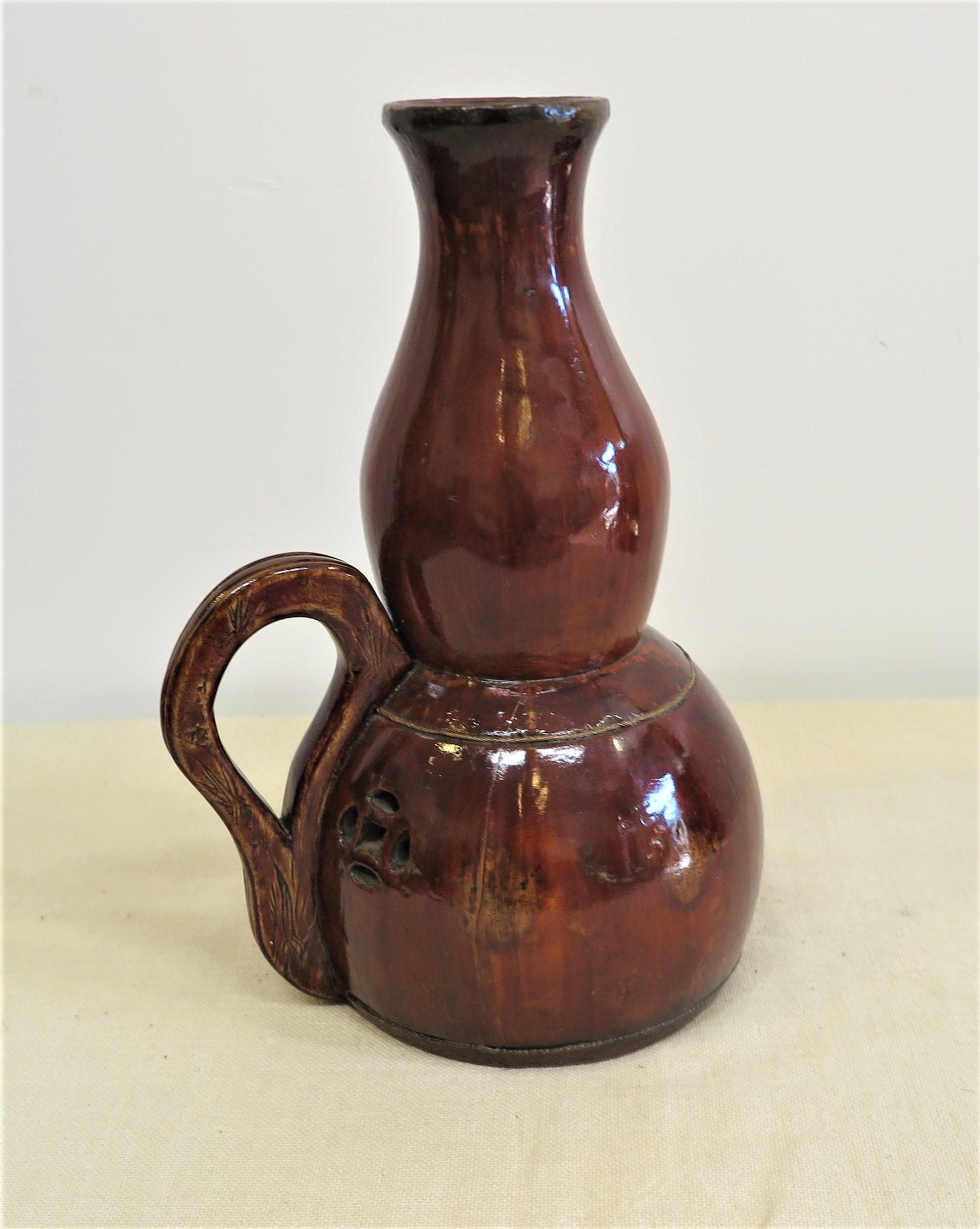 Antike chinesische Kalebasse Holzflasche  im Angebot 1