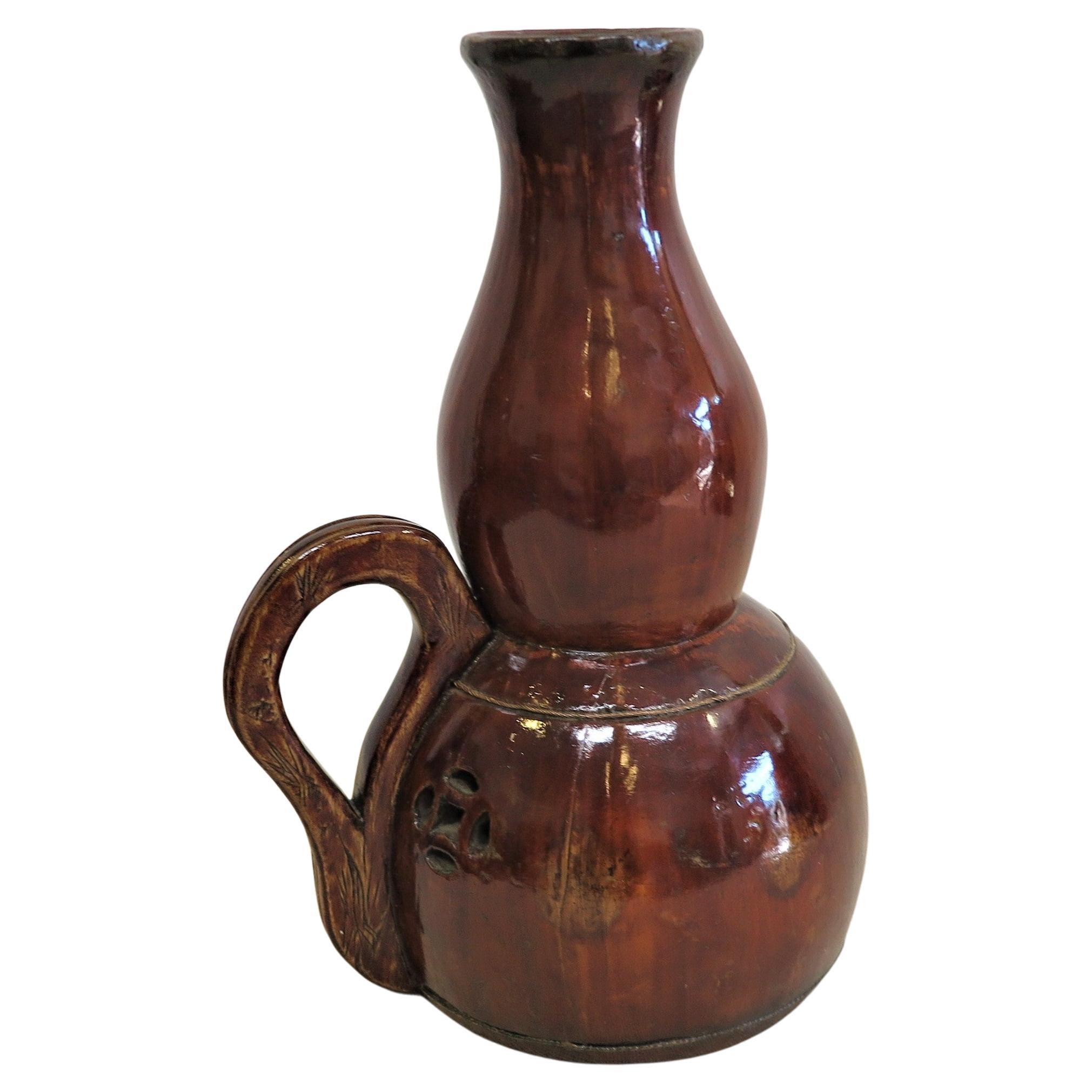 Antike chinesische Kalebasse Holzflasche  im Angebot