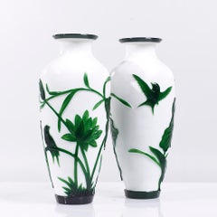 Antique Chinese Green and White Peking Glass Vase - Pair