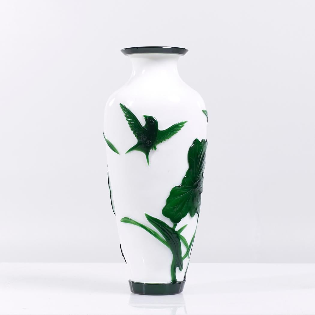 Modern Antique Chinese Green and White Peking Glass Vase - Pair For Sale