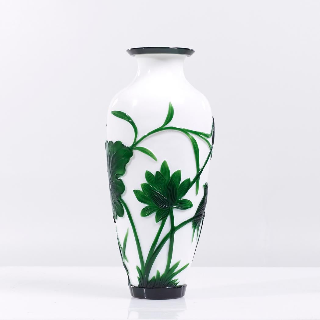 Antique Chinese Green and White Peking Glass Vase - Pair For Sale 1