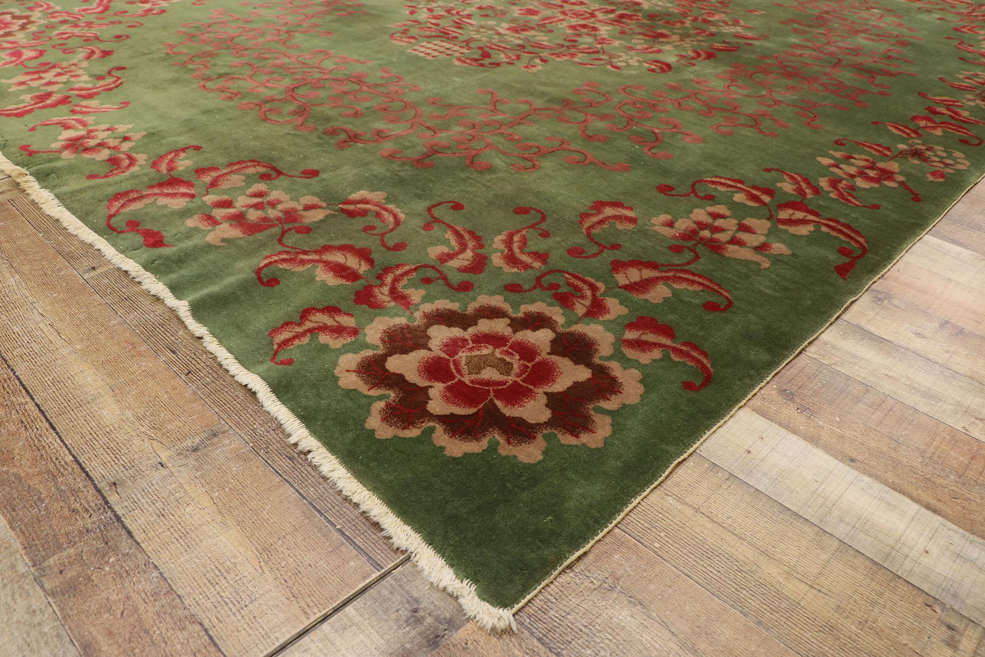 Wool Antique Chinese Green Art Deco Rug with Qing Dynasty Style For Sale