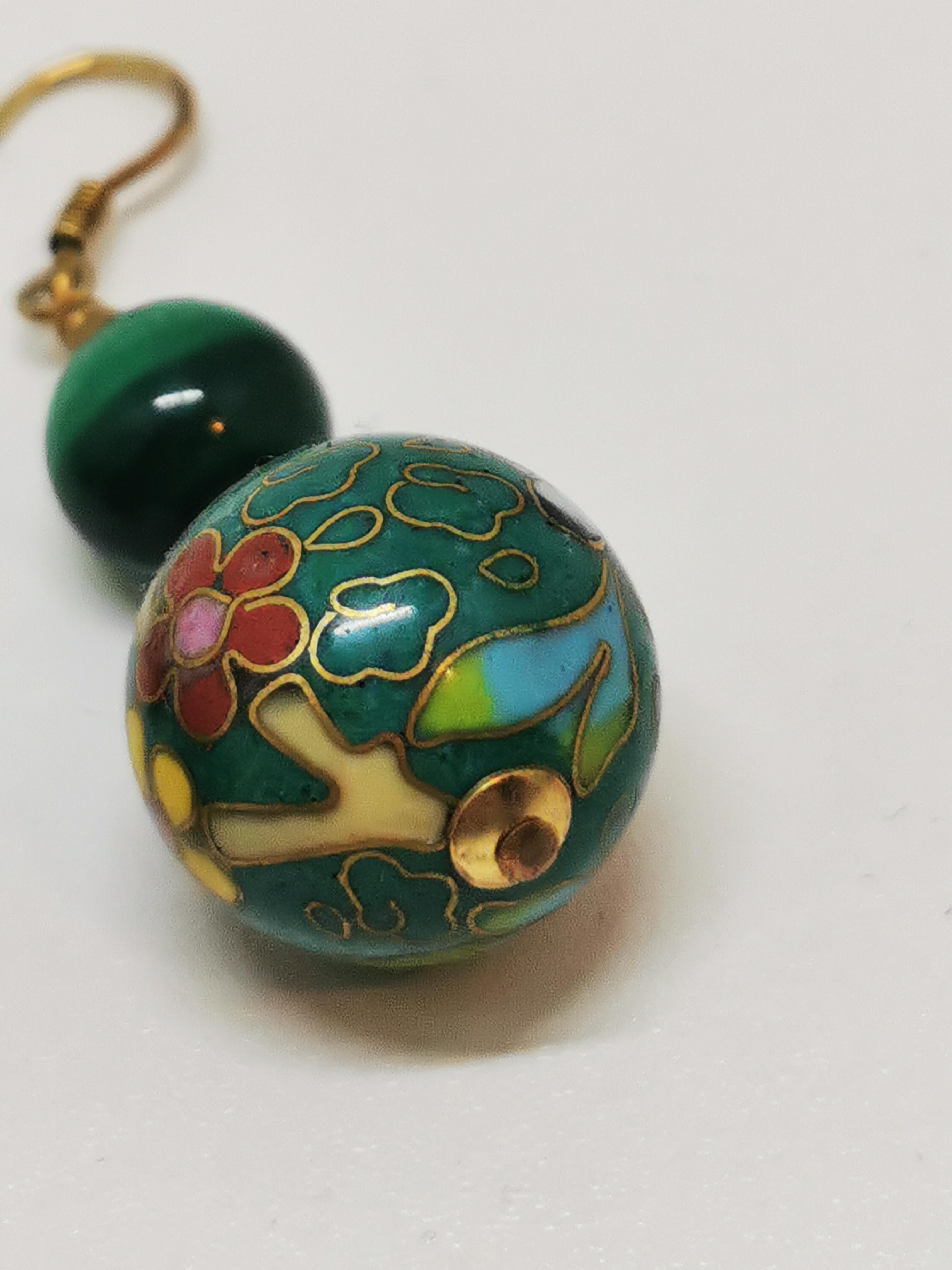Antique Chinese green cloisonné drop beads earrings In Excellent Condition For Sale In PUTNEY, NSW
