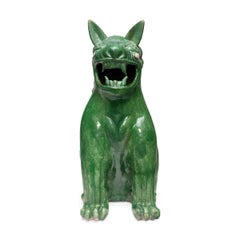 Antique Chinese Green Glazed Mythical Protector, Late 19th Century