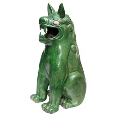 Antique Chinese Green Glazed Mythical Protector, Late 19th Century