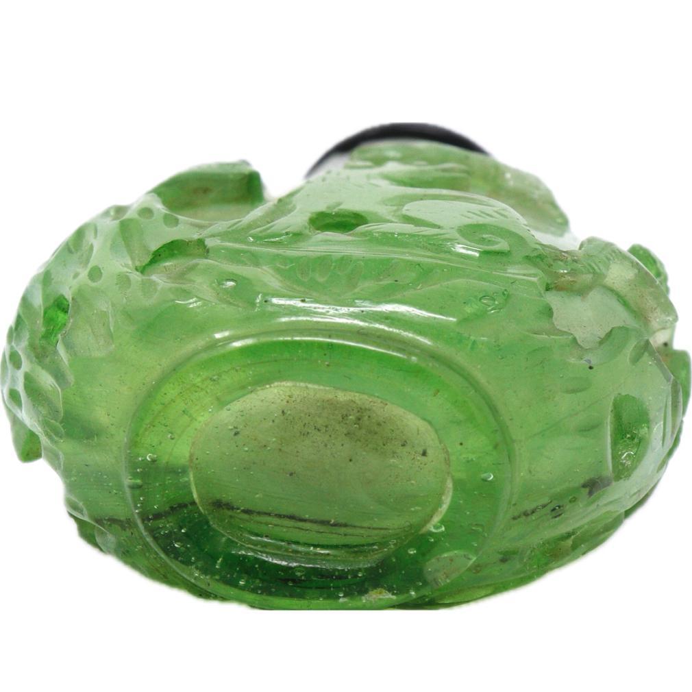 18th Century Antique Chinese Green-on-Green Overlay Glass Snuff Bottle For Sale