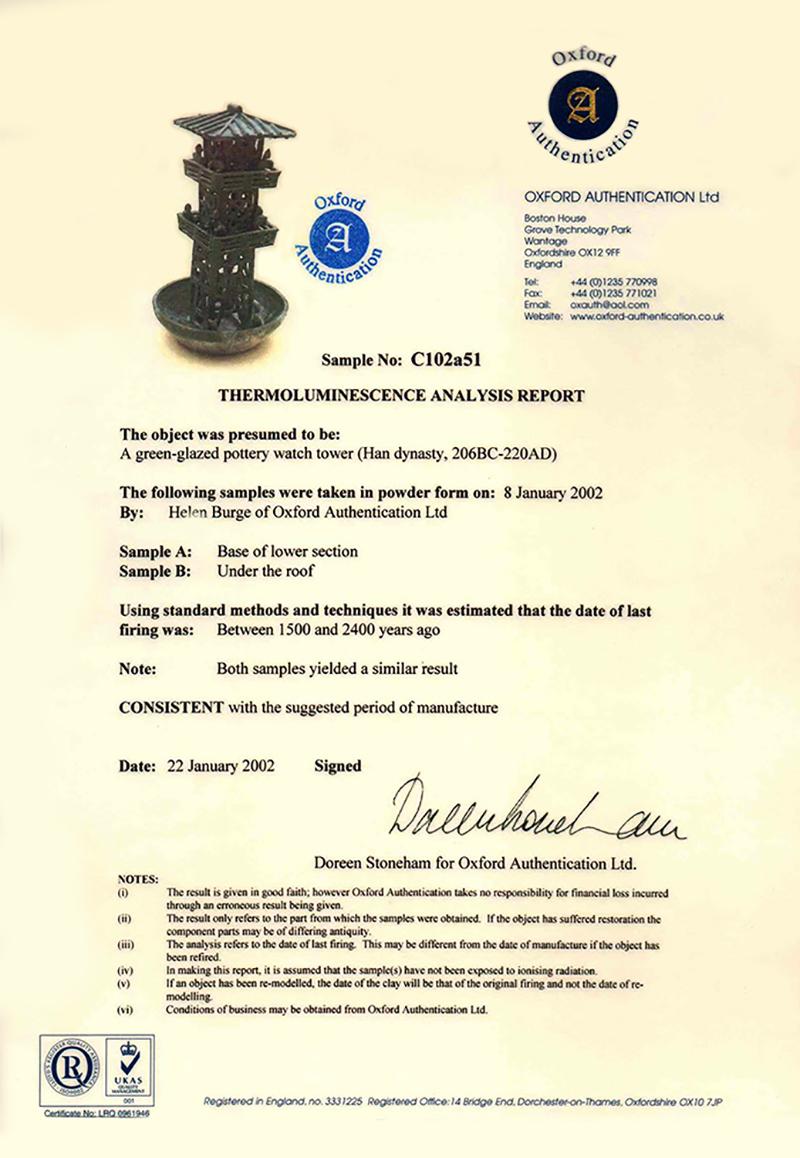 Tour de montre antique en poterie émaillée verte de la dynastie chinoise des Han avec Oxford TL Test en vente 13