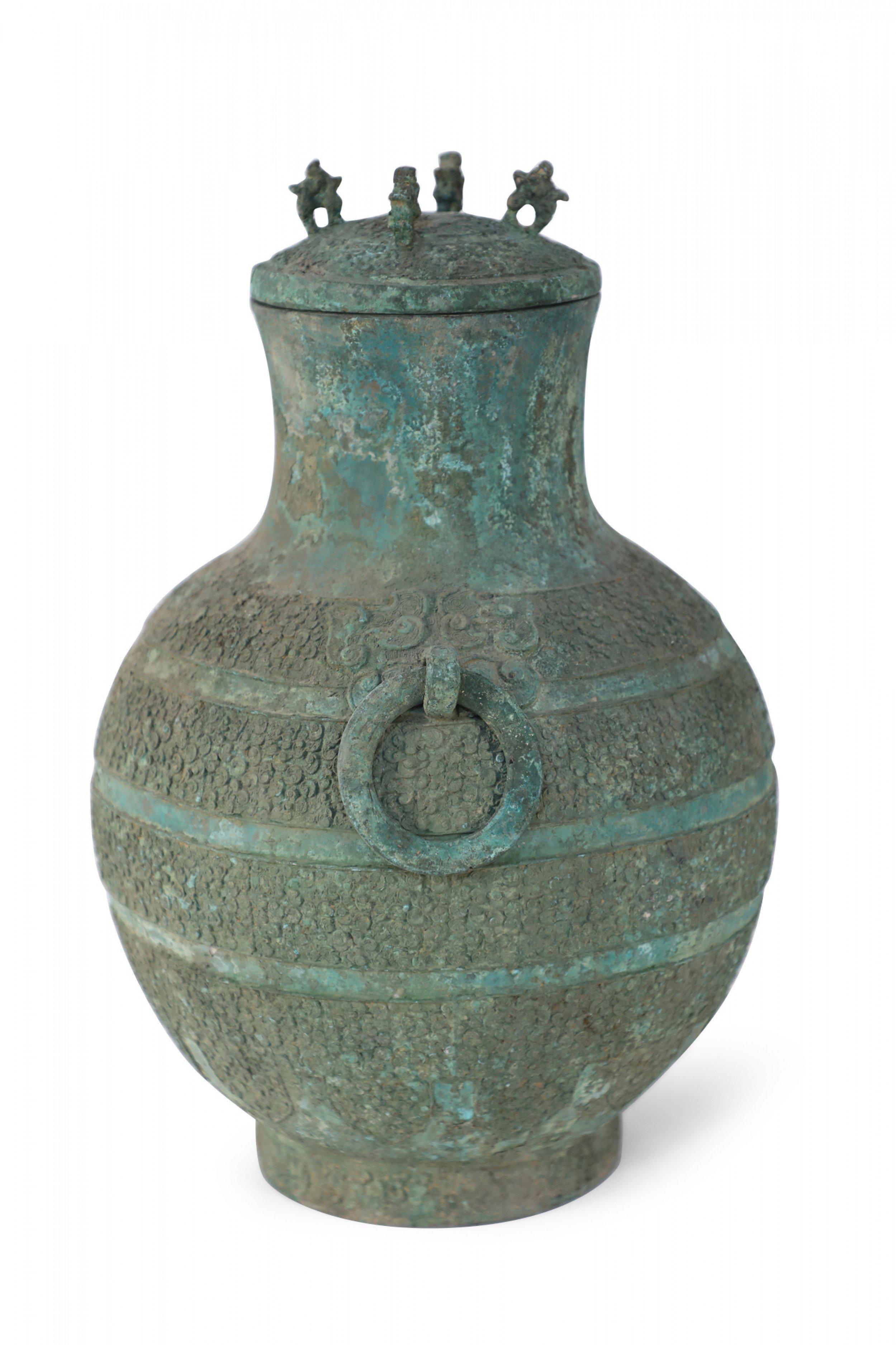 XX secolo Antico vaso da vino rituale cinese in stile dinastia Han con coperchio in bronzo in vendita