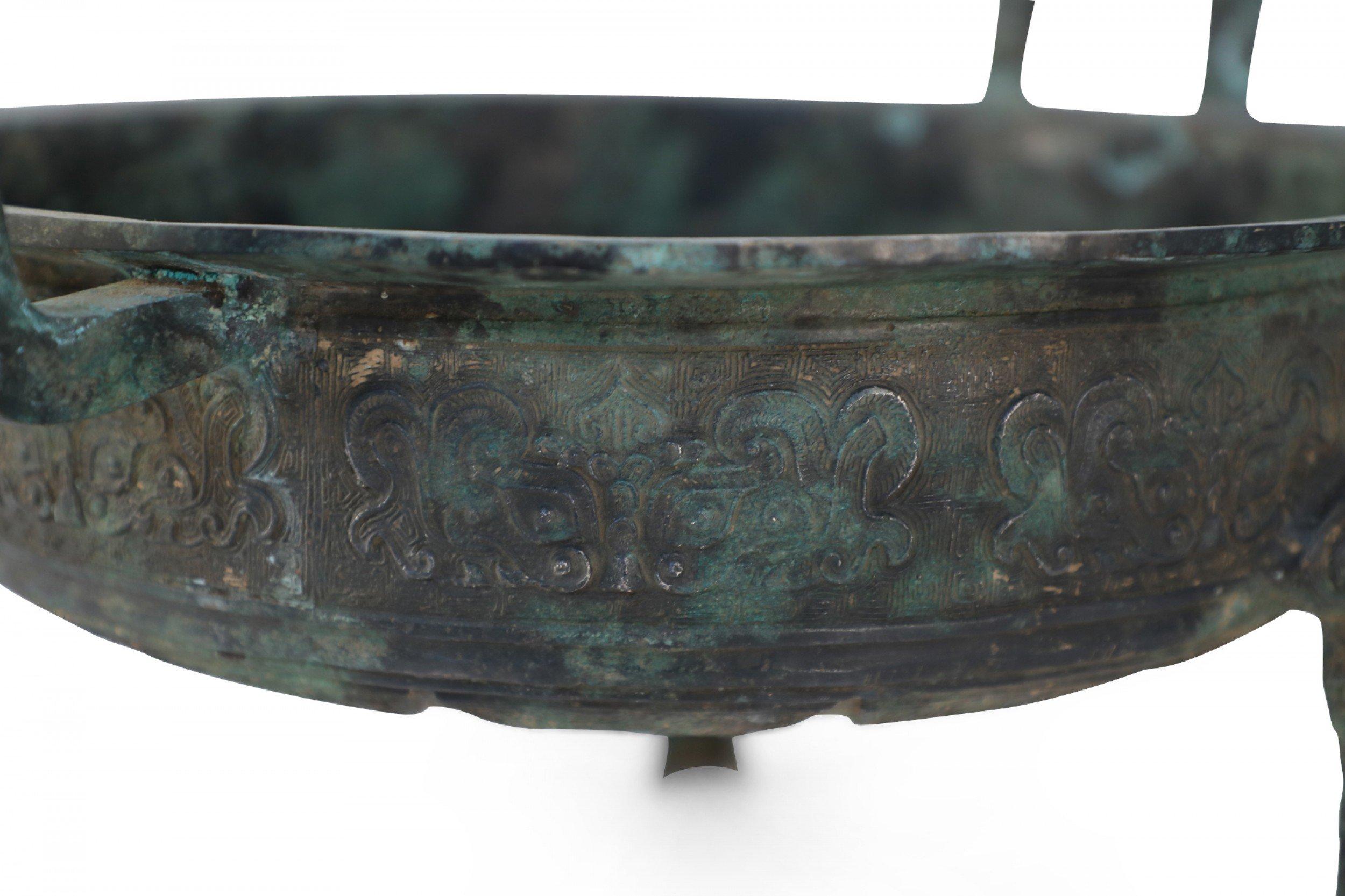 Antique Chinese Han Dynasty-Style Patinated Bronze Pot 1