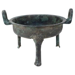 Antique Chinese Han Dynasty-Style Patinated Bronze Pot