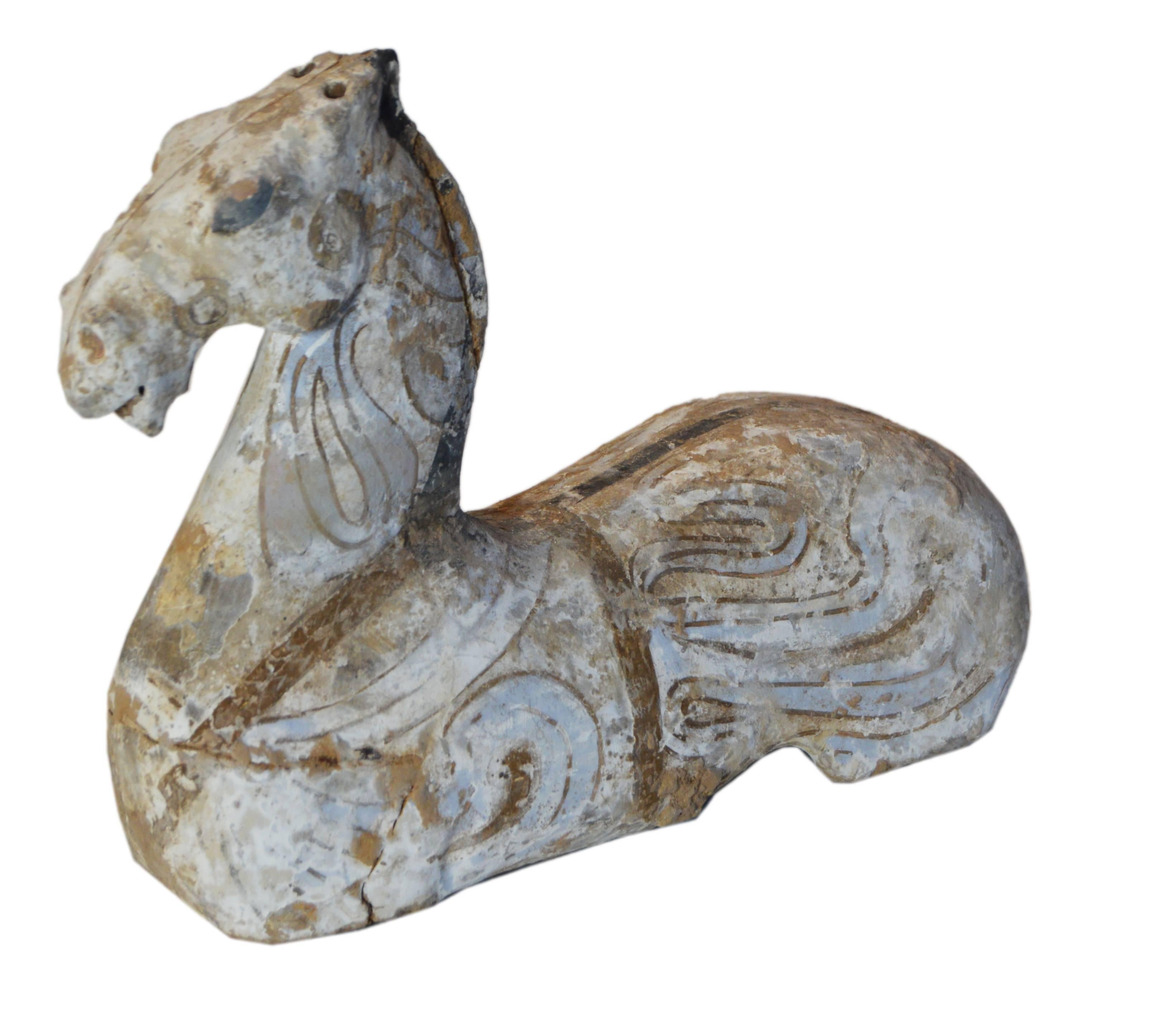 Antique Chinese Han or Tang Dynasty HandPainted Terracotta Horse