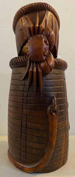 Antique Chinese Hand Carved Boxwood Prosperity Crab Basket or Brush Pot