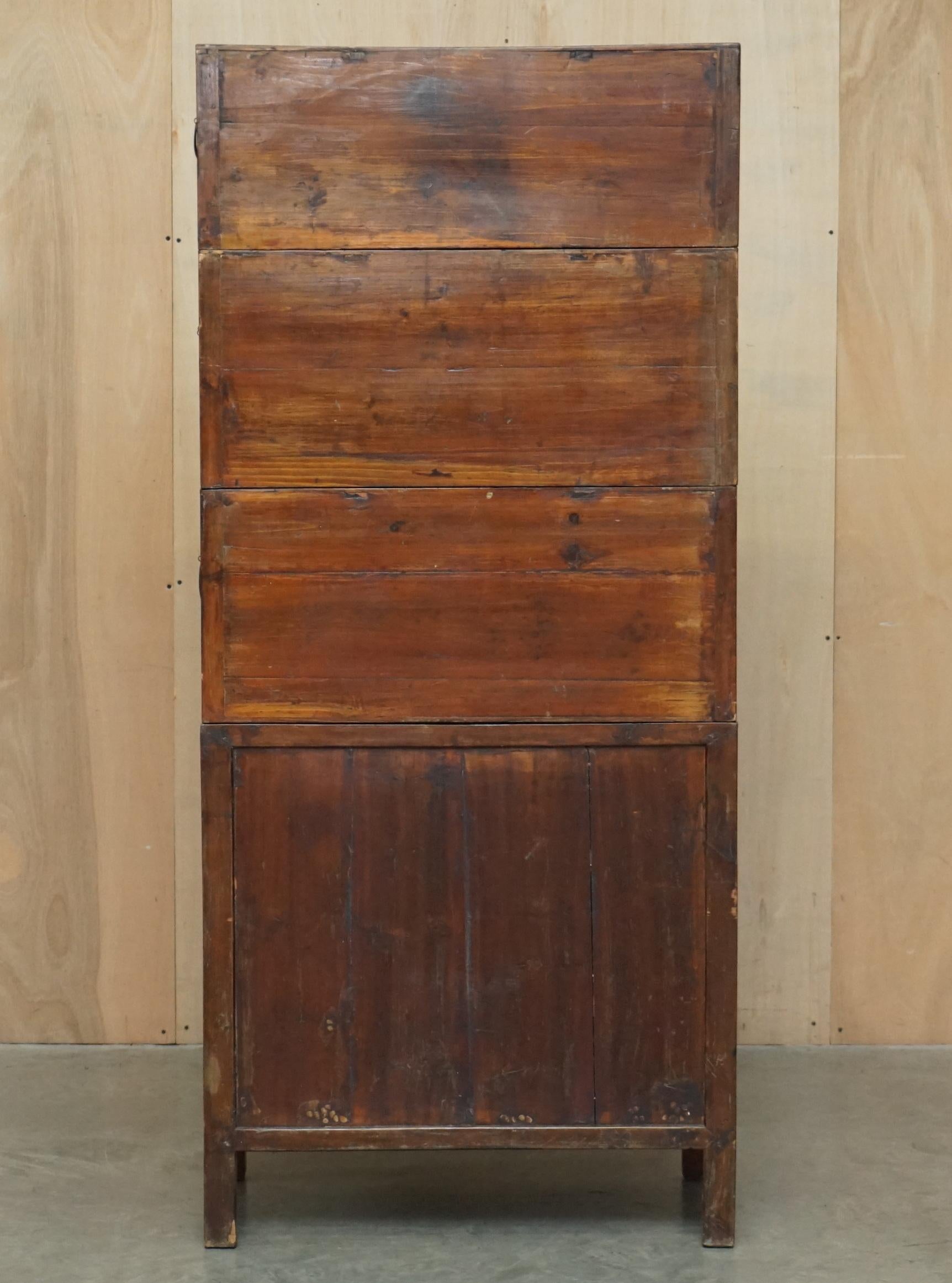 Antique Chinese Hand Carved circa 1880 Compound Cabinet Cupboard Campaign Handle For Sale 8