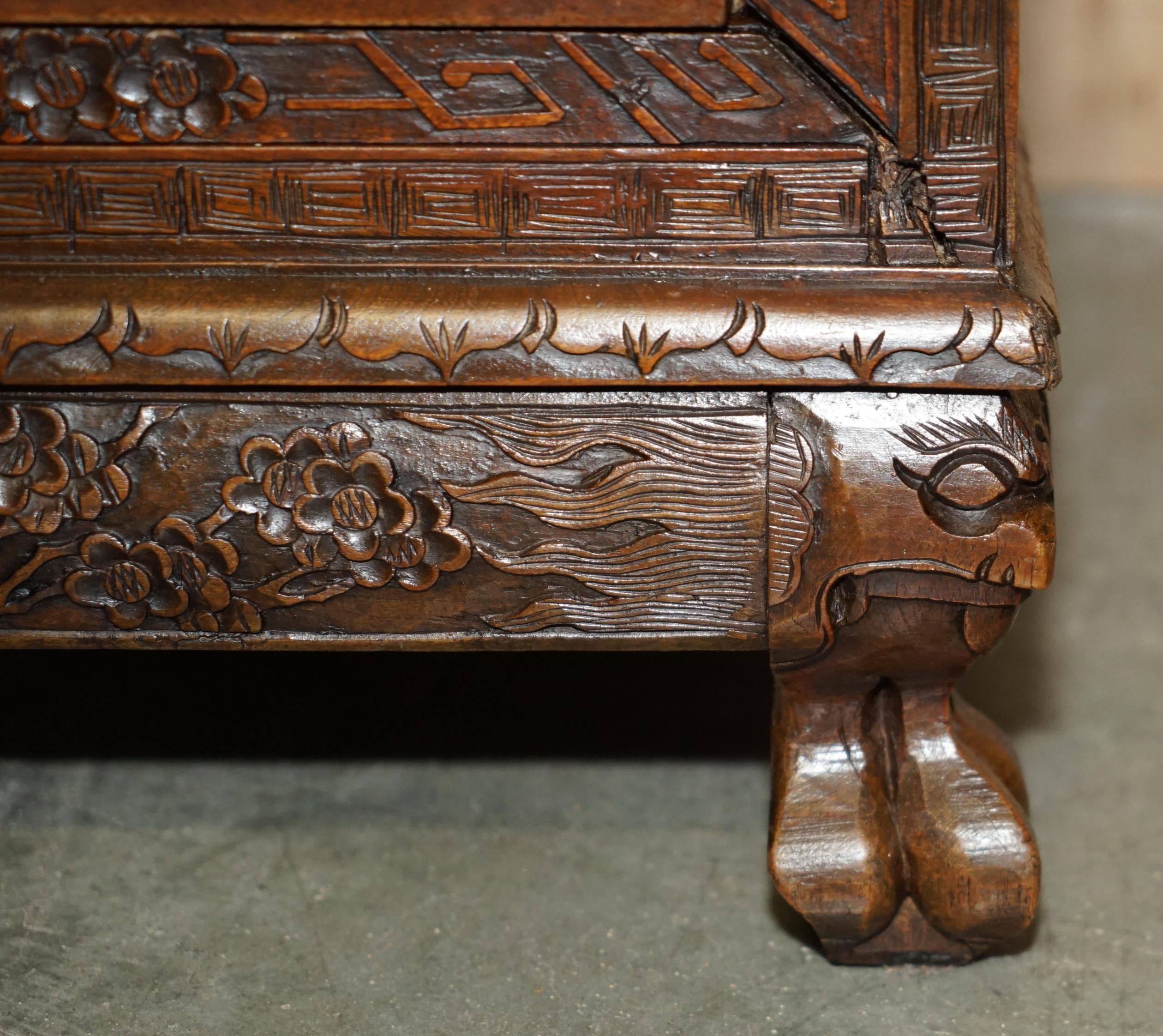ANTIQUE CHiNESE HAND CARVED CIRCA 1890 CHEST OF DRAWERS VERY DETAILED HANDLES For Sale 3