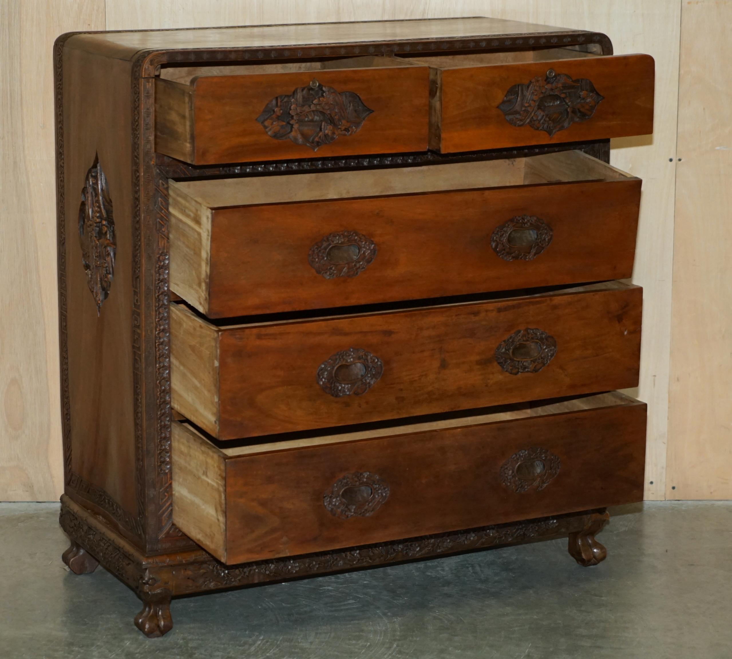 ANTIQUE CHiNESE HAND CARVED CIRCA 1890 CHEST OF DRAWERS VERY DETAILED HANDLES For Sale 10