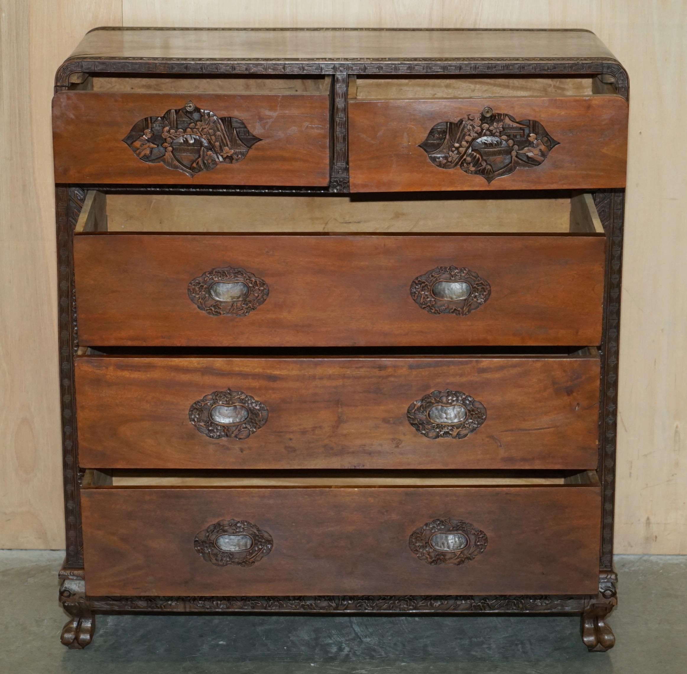 ANTIQUE CHiNESE HAND CARVED CIRCA 1890 CHEST OF DRAWERS VERY DETAILED HANDLES For Sale 11