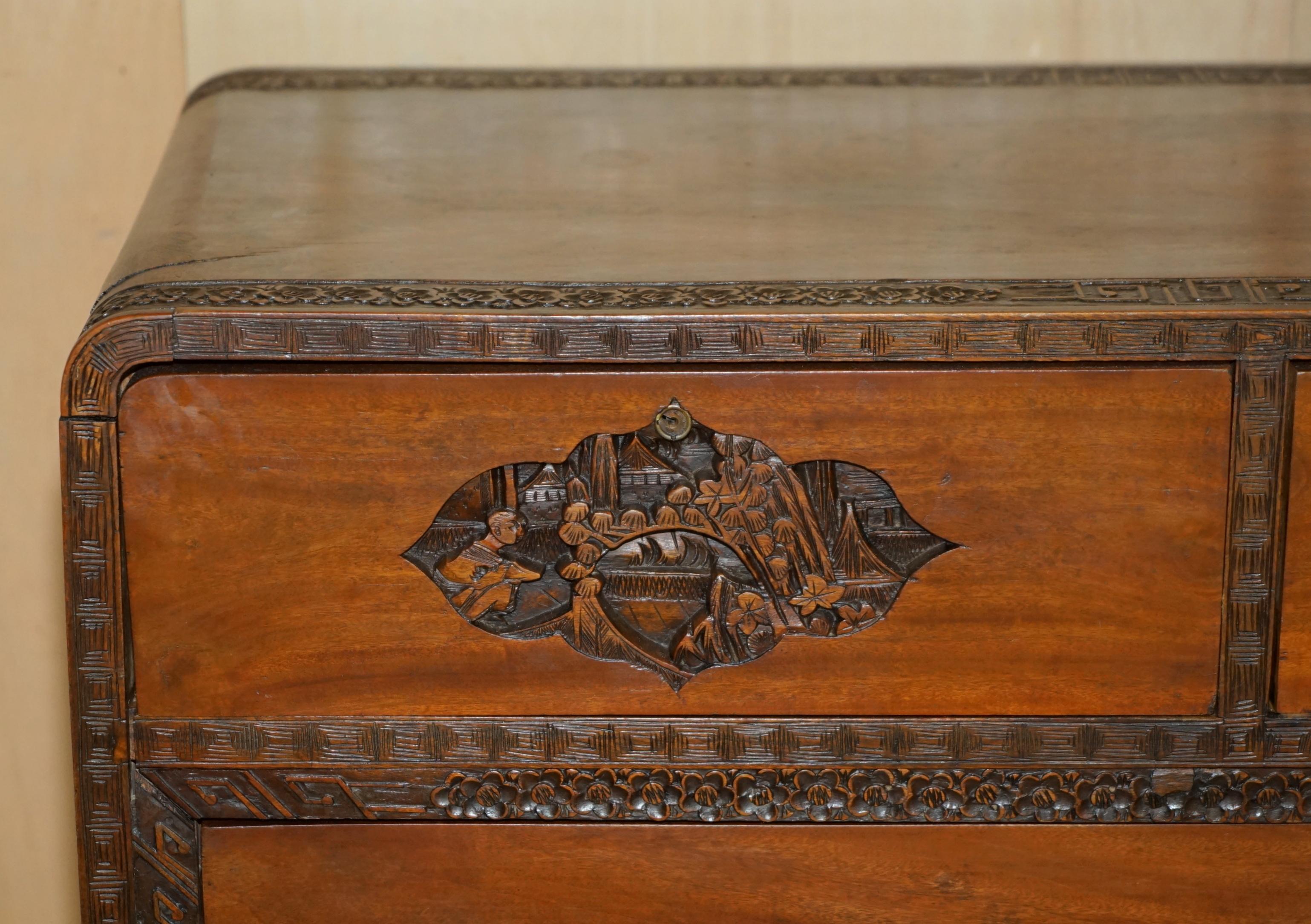Chinese ANTIQUE CHiNESE HAND CARVED CIRCA 1890 CHEST OF DRAWERS VERY DETAILED HANDLES For Sale