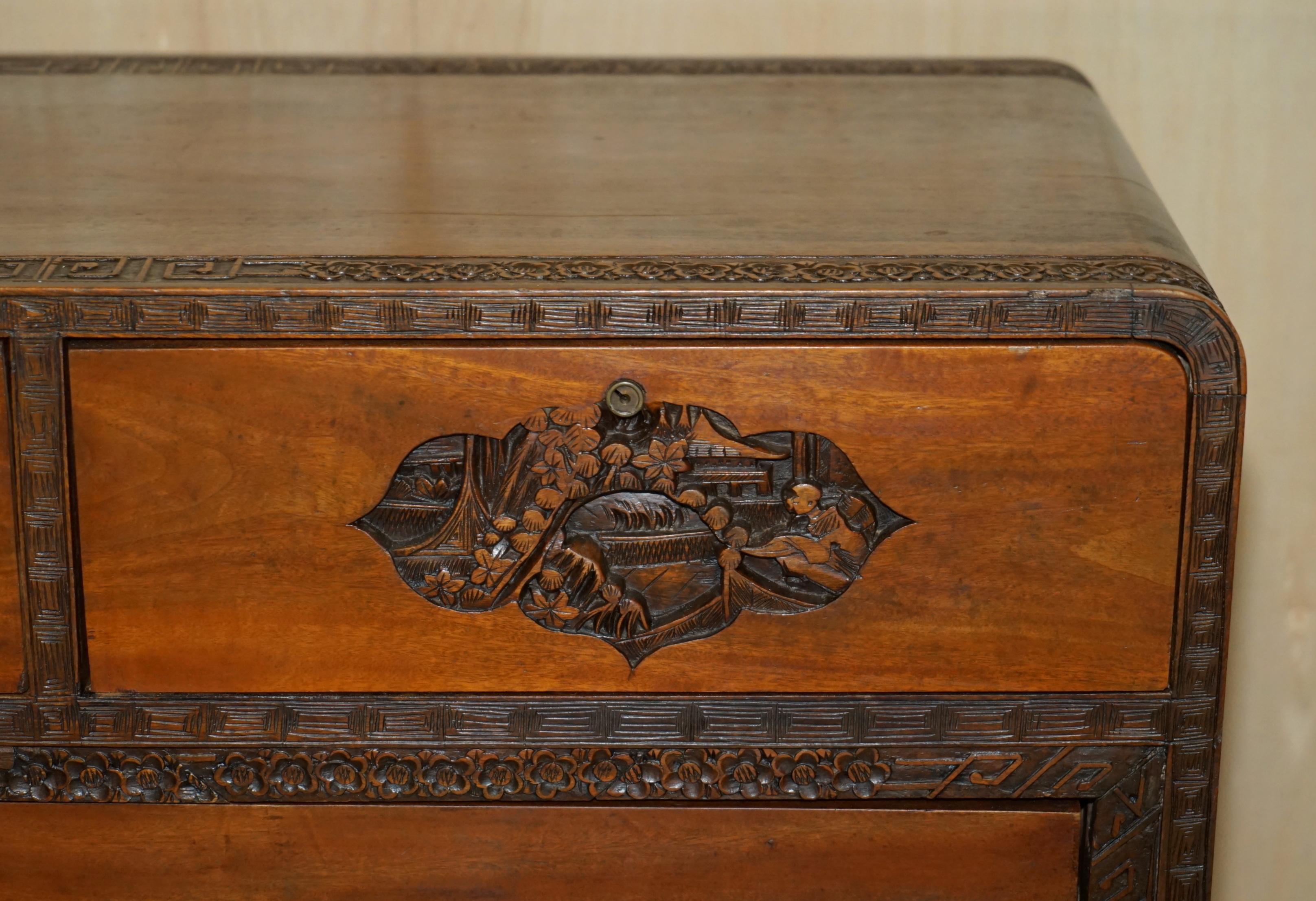Hand-Crafted ANTIQUE CHiNESE HAND CARVED CIRCA 1890 CHEST OF DRAWERS VERY DETAILED HANDLES For Sale
