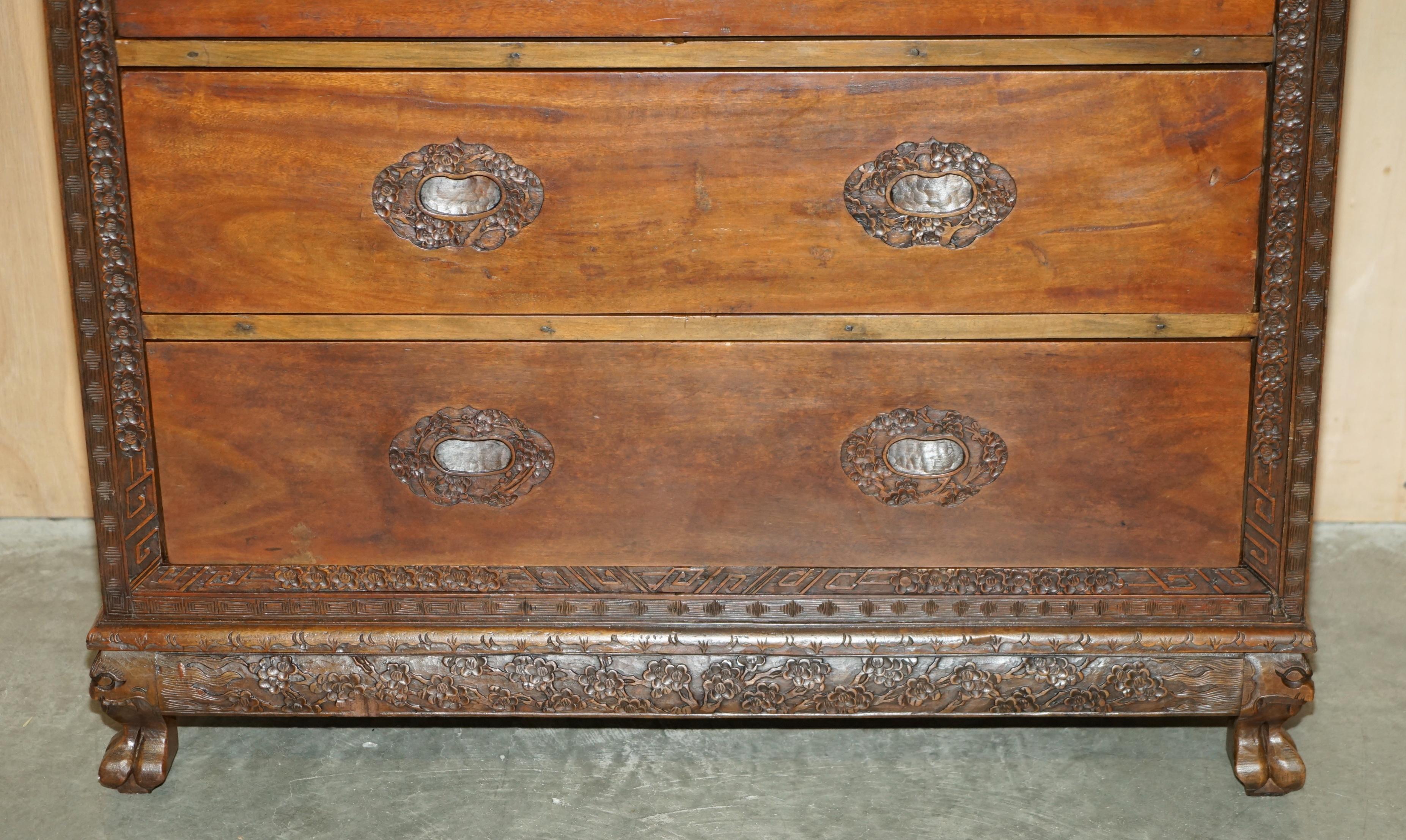 ANTIQUE CHiNESE HAND CARVED CIRCA 1890 CHEST OF DRAWERS VERY DETAILED HANDLES For Sale 1