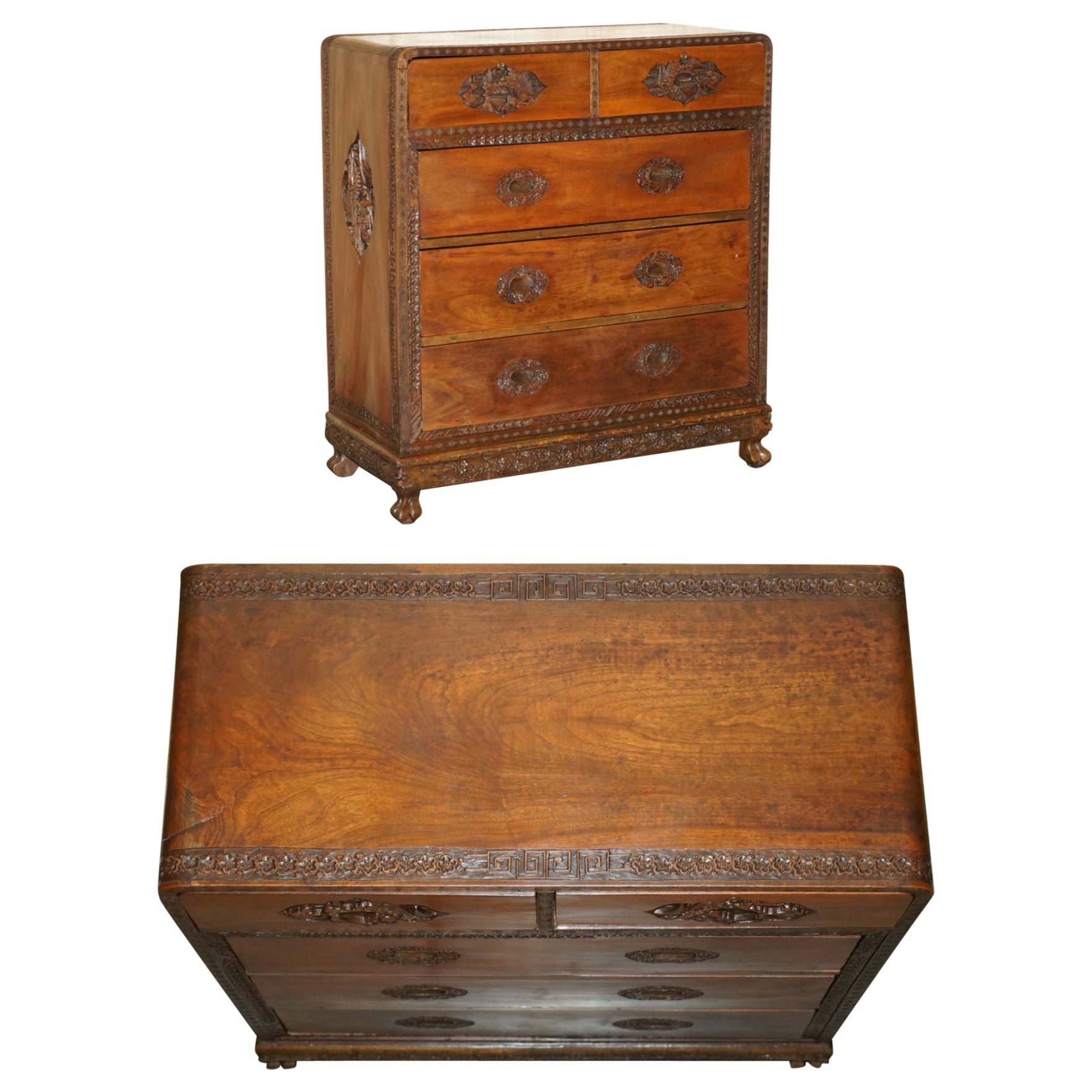 CASSETTIERA ANTICA CHIANESE intagliata a mano CIRCA 1890 MANI MOLTO DETTAGLIATE