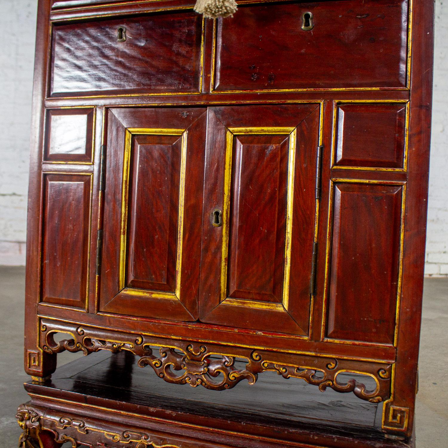 Antique Chinese Hand Carved & Gilded 3 Part Stacking Display or China Cabinet For Sale 4