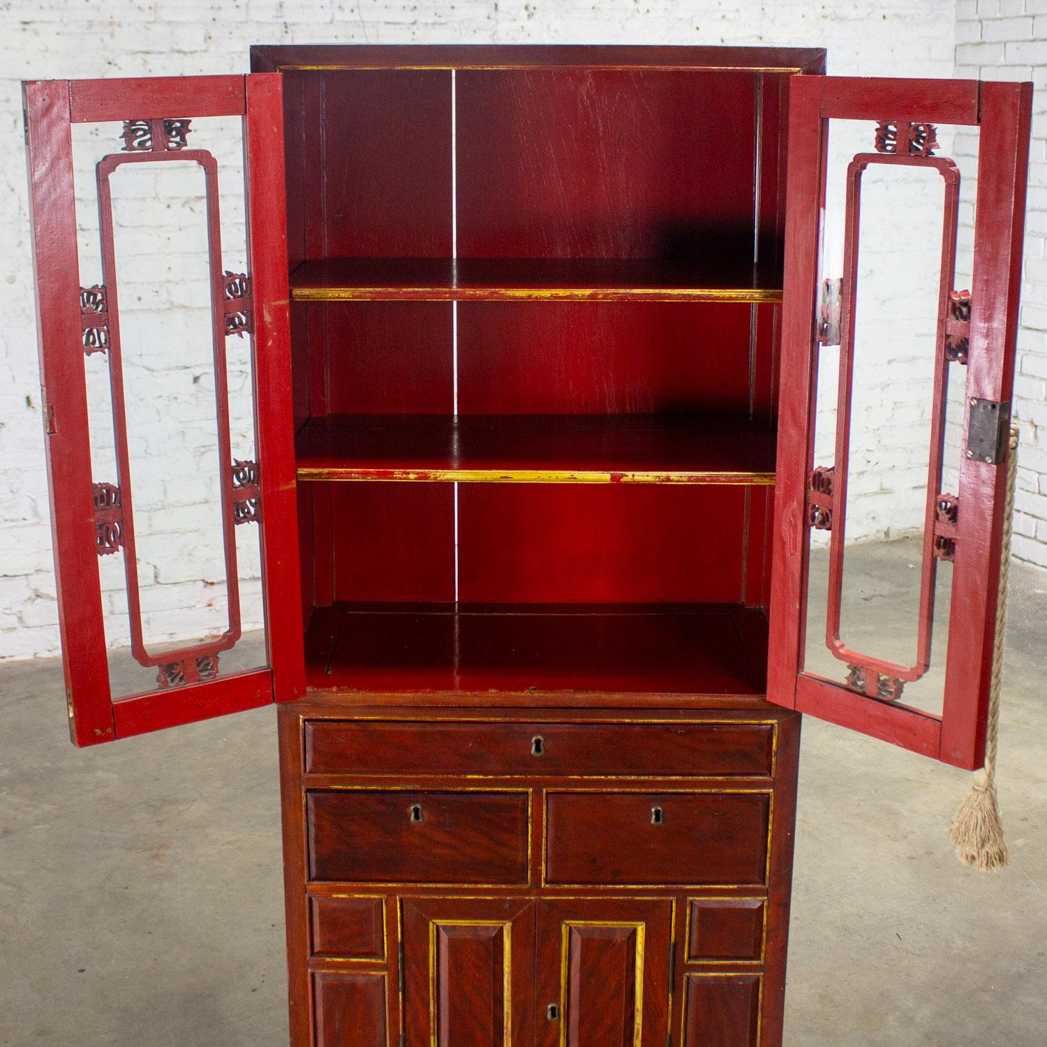 Antique Chinese Hand Carved & Gilded 3 Part Stacking Display or China Cabinet For Sale 6