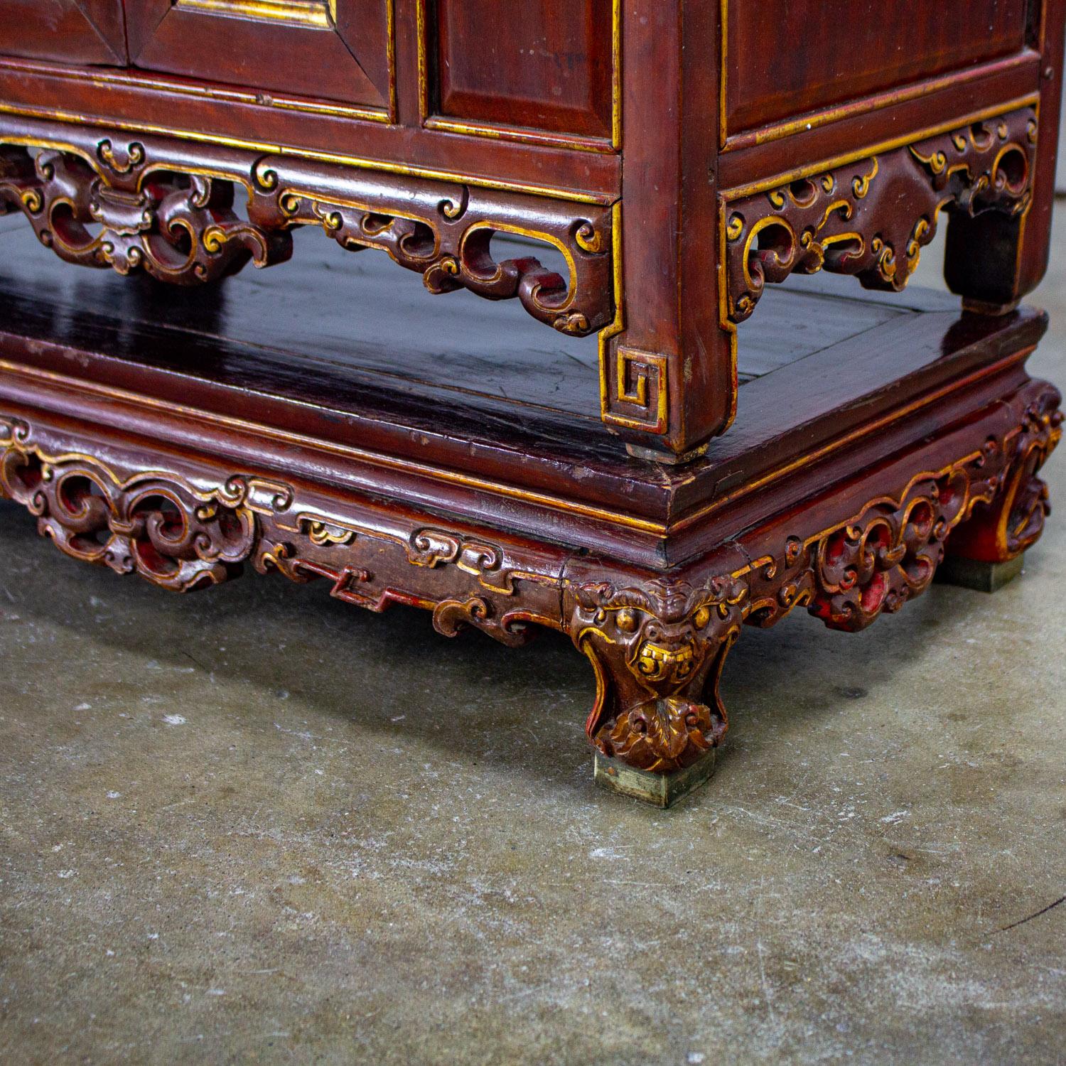 Antique Chinese Hand Carved & Gilded 3 Part Stacking Display or China Cabinet For Sale 8