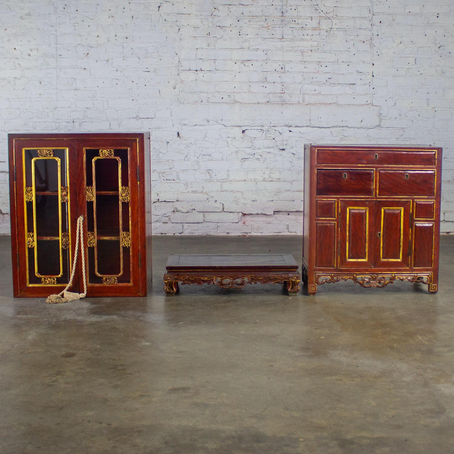 Antique Chinese Hand Carved & Gilded 3 Part Stacking Display or China Cabinet For Sale 9