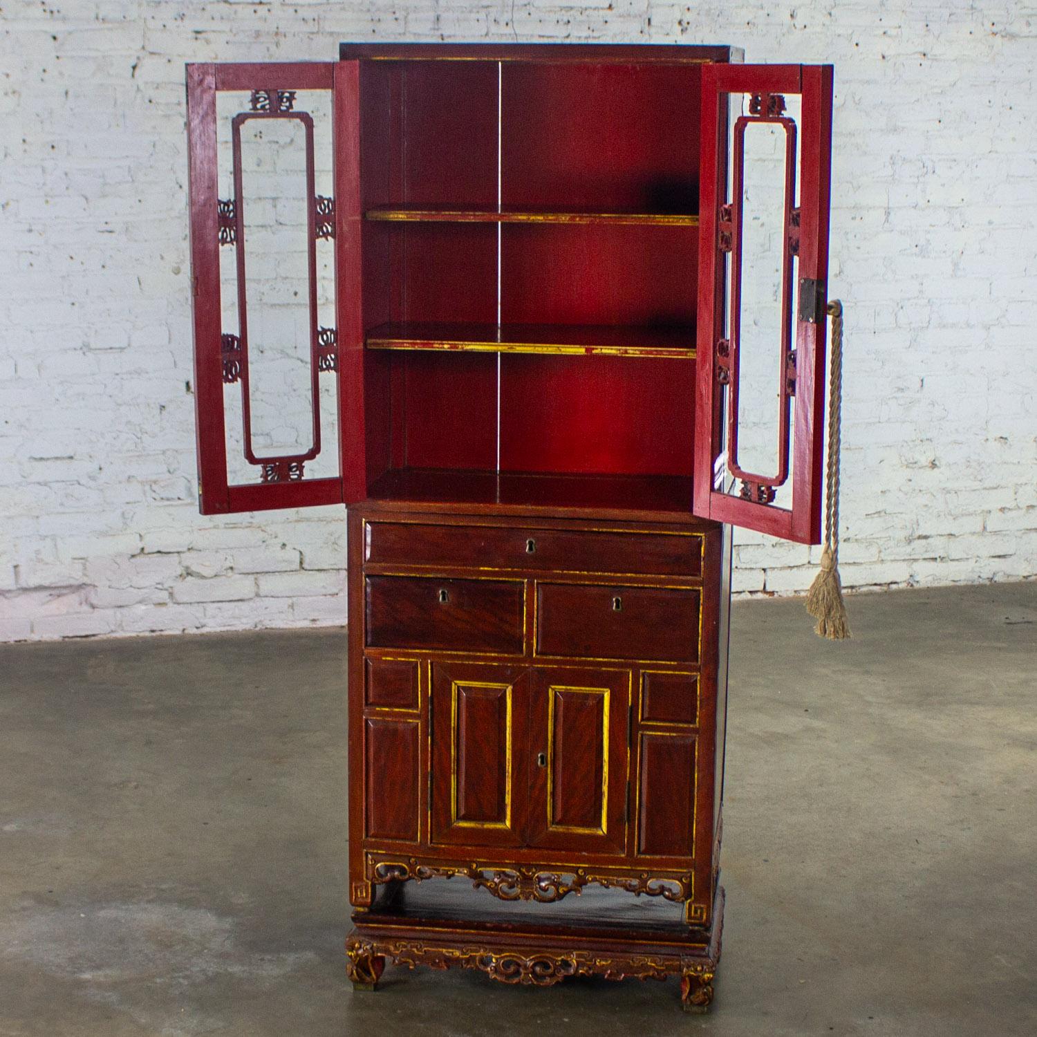 Antique Chinese Hand Carved & Gilded 3 Part Stacking Display or China Cabinet For Sale 13