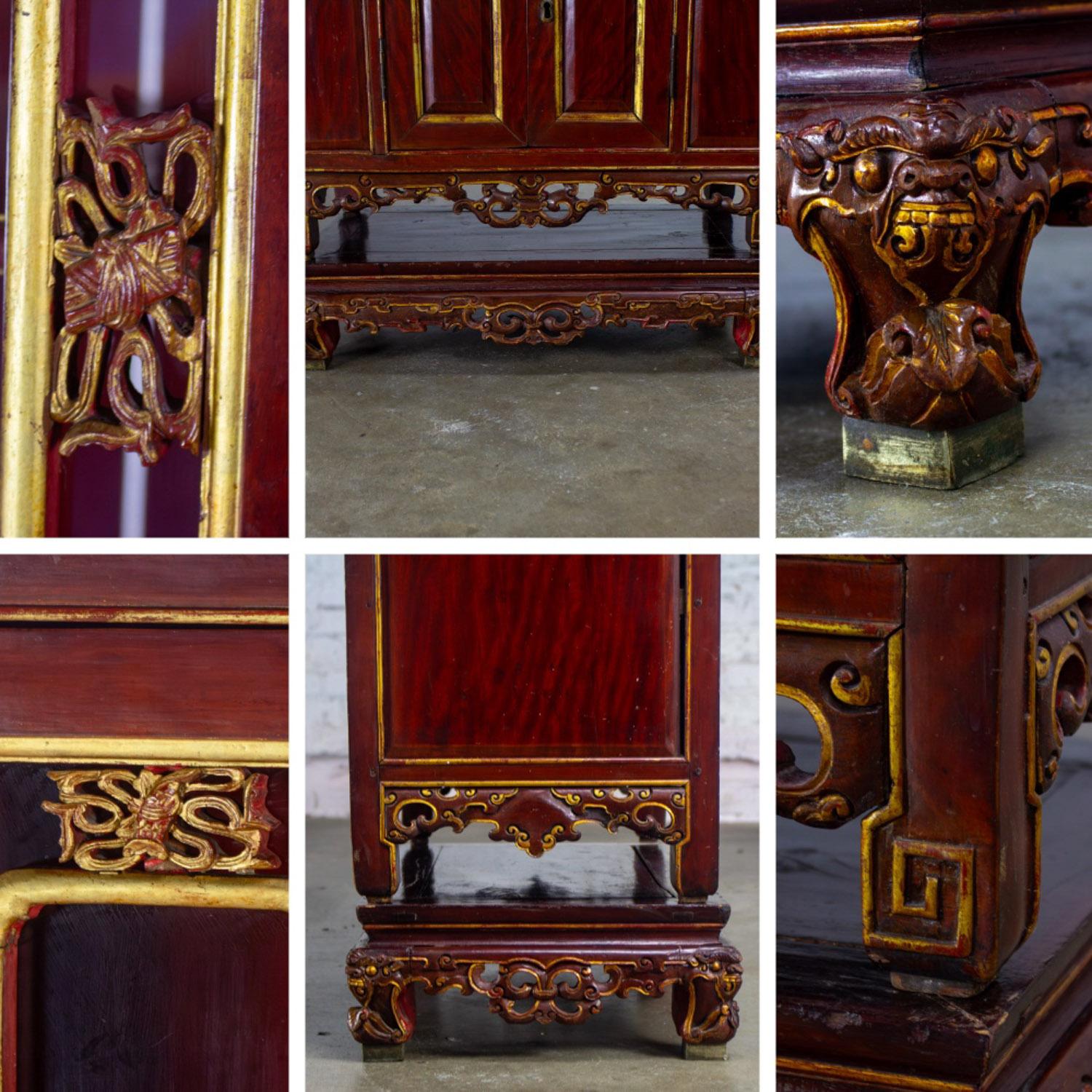 19th Century Antique Chinese Hand Carved & Gilded 3 Part Stacking Display or China Cabinet For Sale