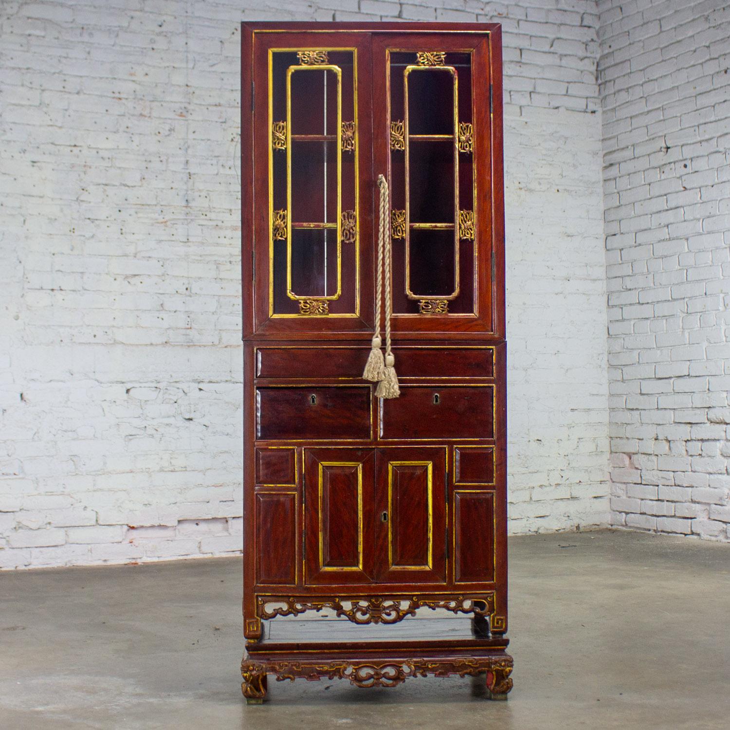 Antique Chinese Hand Carved & Gilded 3 Part Stacking Display or China Cabinet For Sale 1