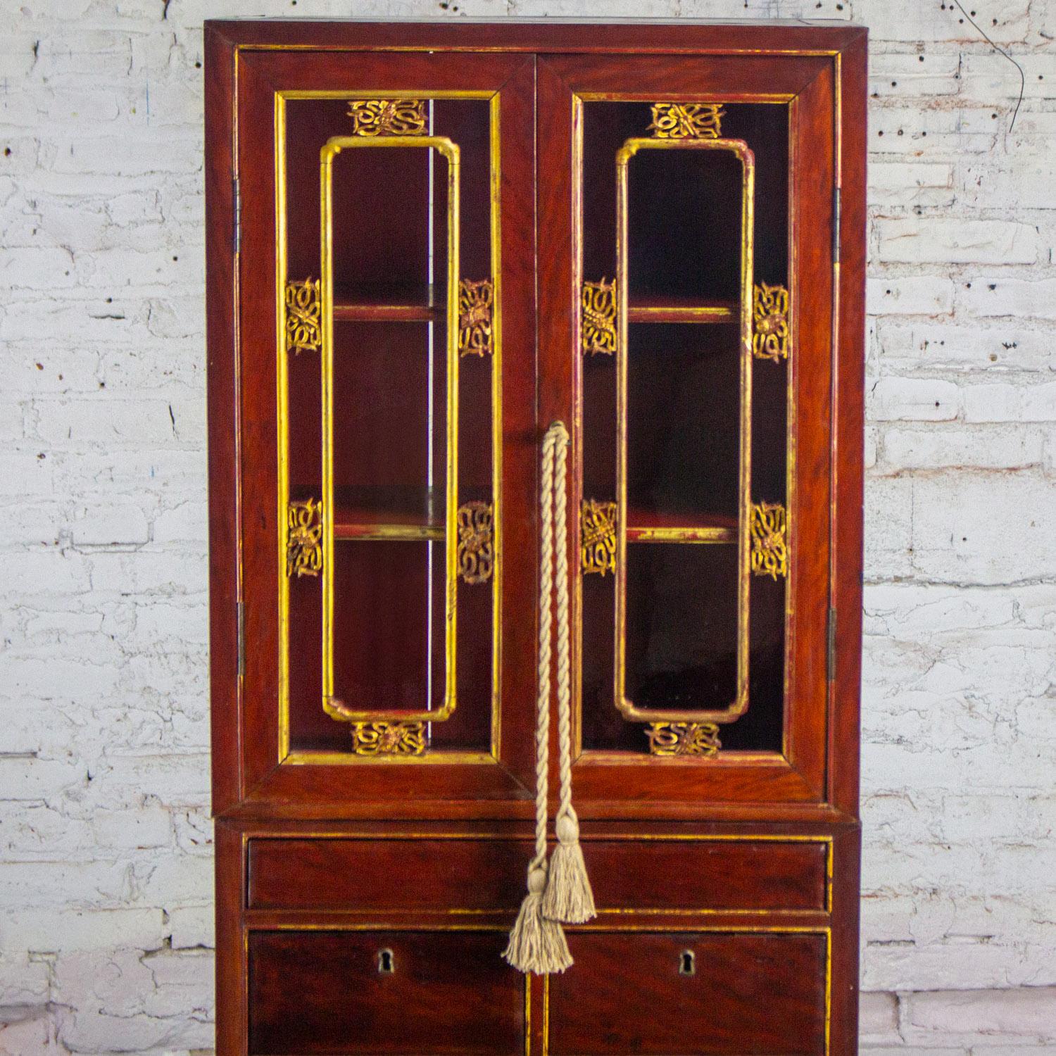 Antique Chinese Hand Carved & Gilded 3 Part Stacking Display or China Cabinet For Sale 2